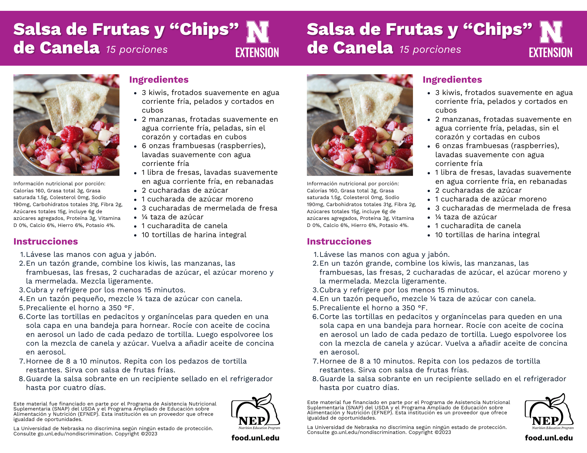 Fruit Salsa and Cinnamon Chips Recipe Handouts - Spanish