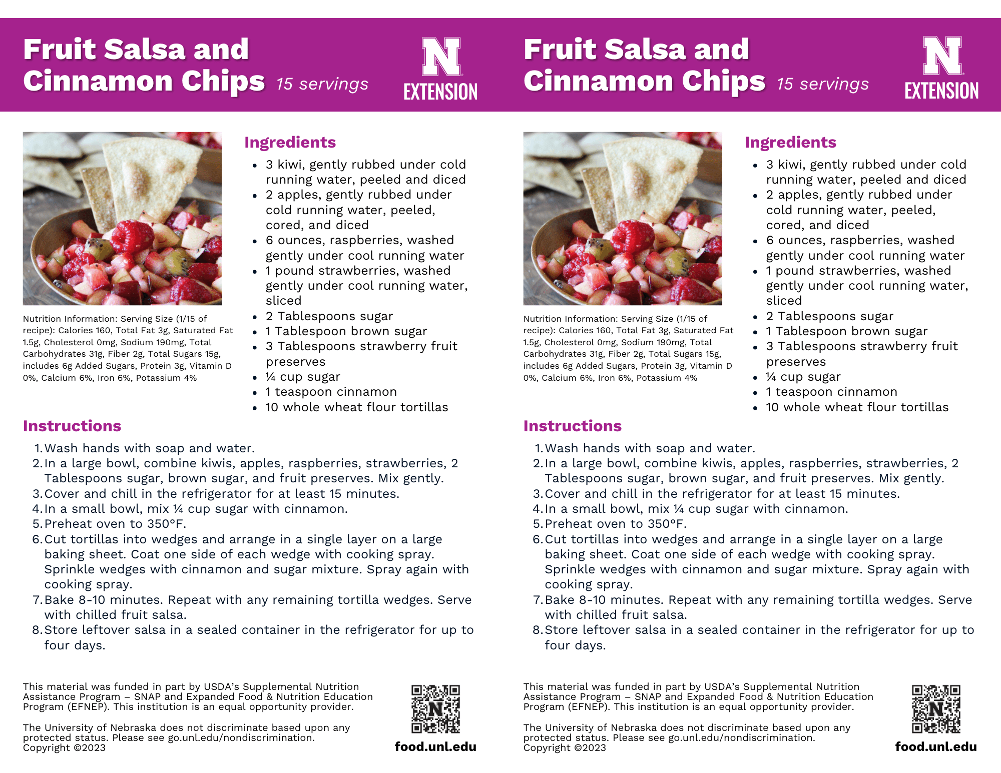 Fruit Salsa and Cinnamon Chips Recipe Handouts