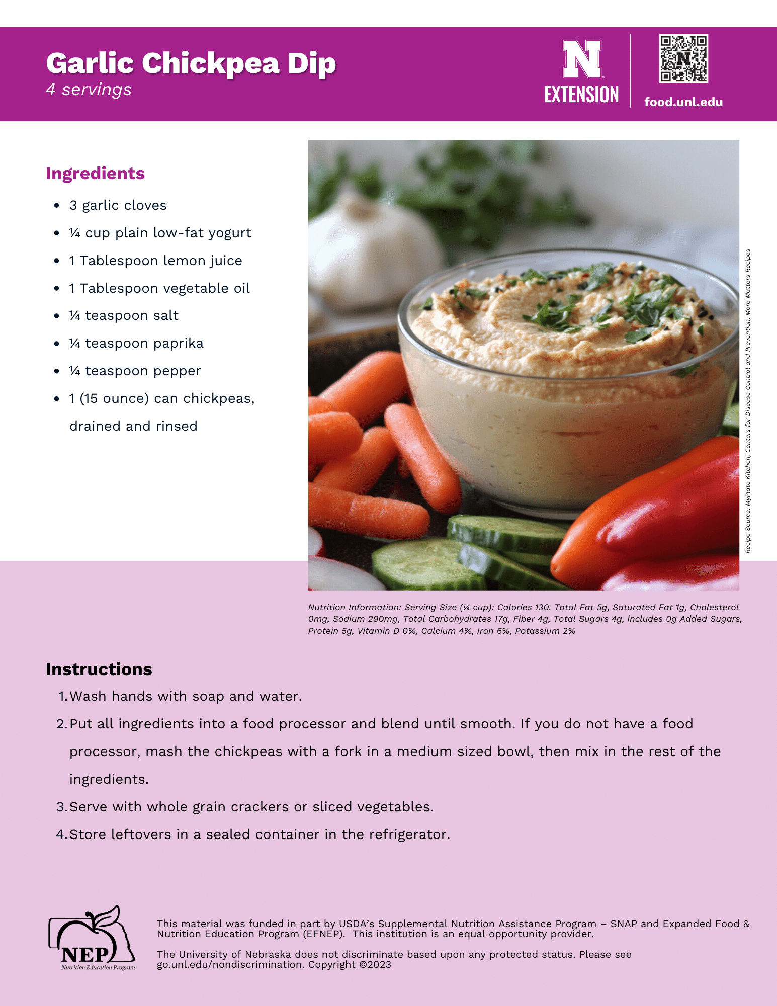 Garlic Chickpea Dip Recipe Handout