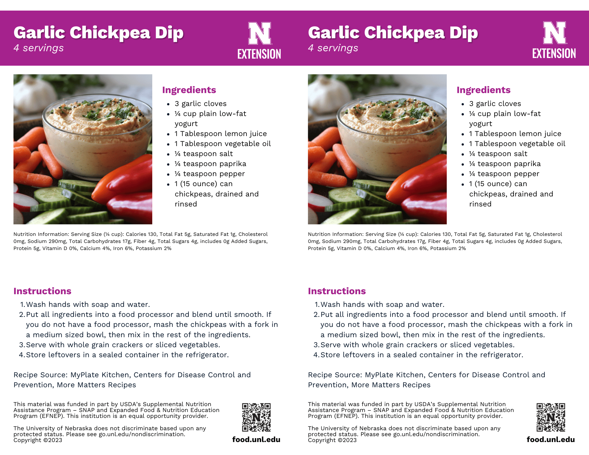 Garlic Chickpea Dip Recipe Handouts