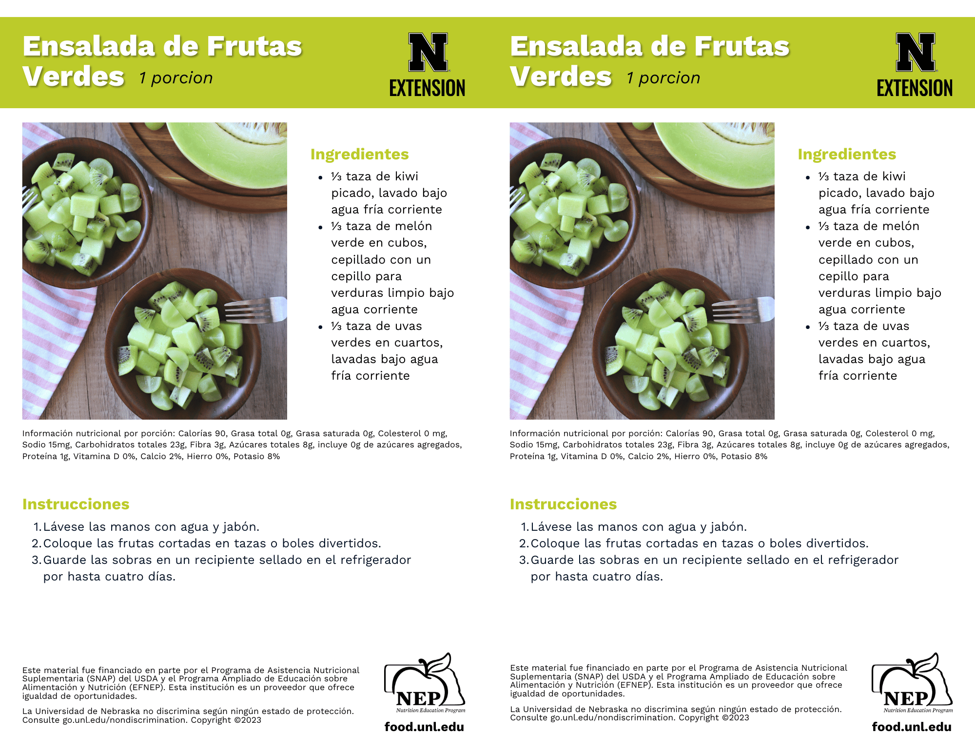 Green Fruit Salad Recipe Handouts - Spanish