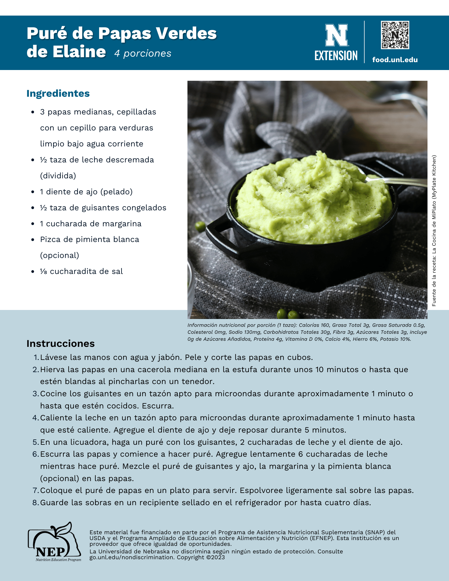 Green-Mash Potatoes Recipe Handout - Spanish