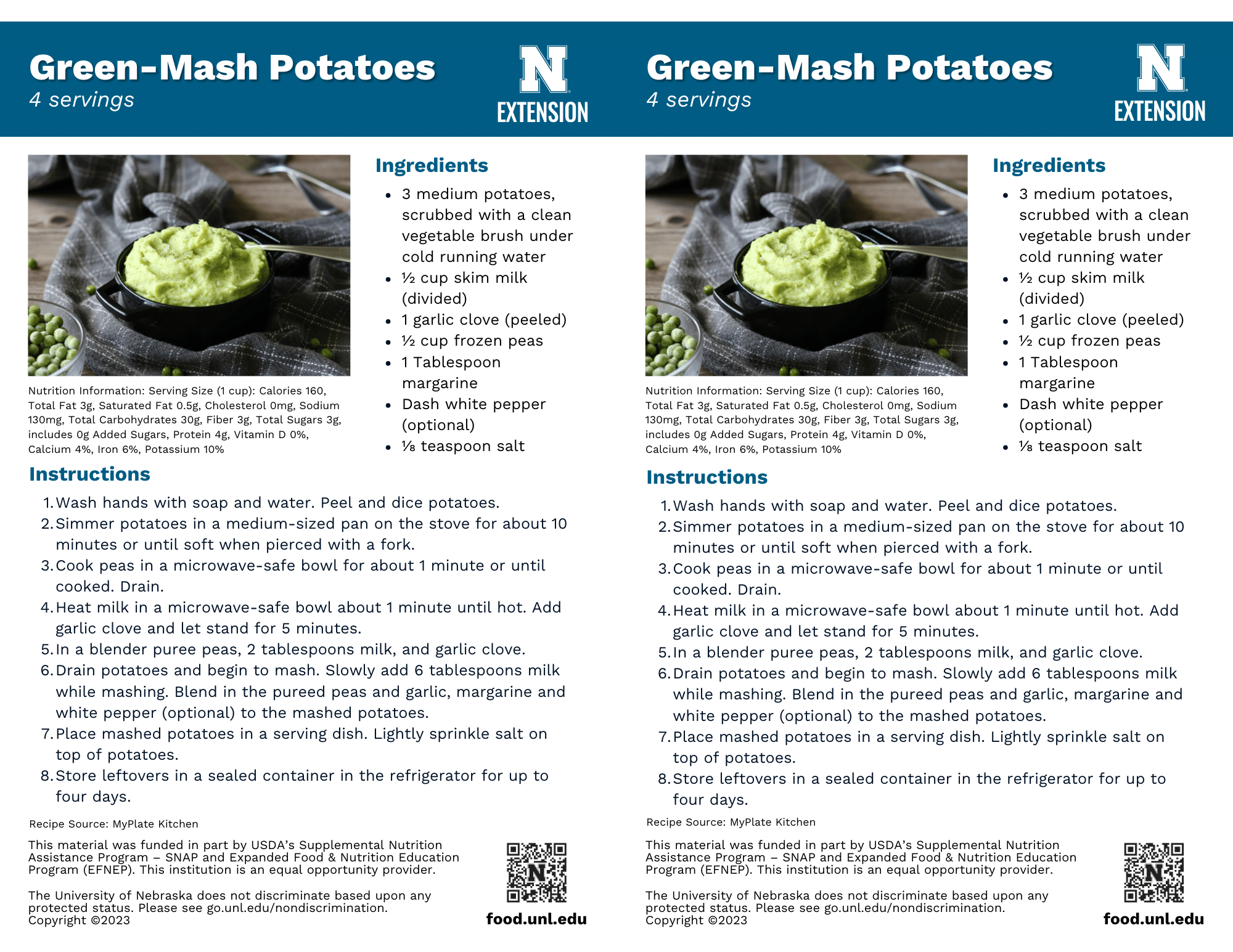 Green-Mash Potatoes Recipe Handouts