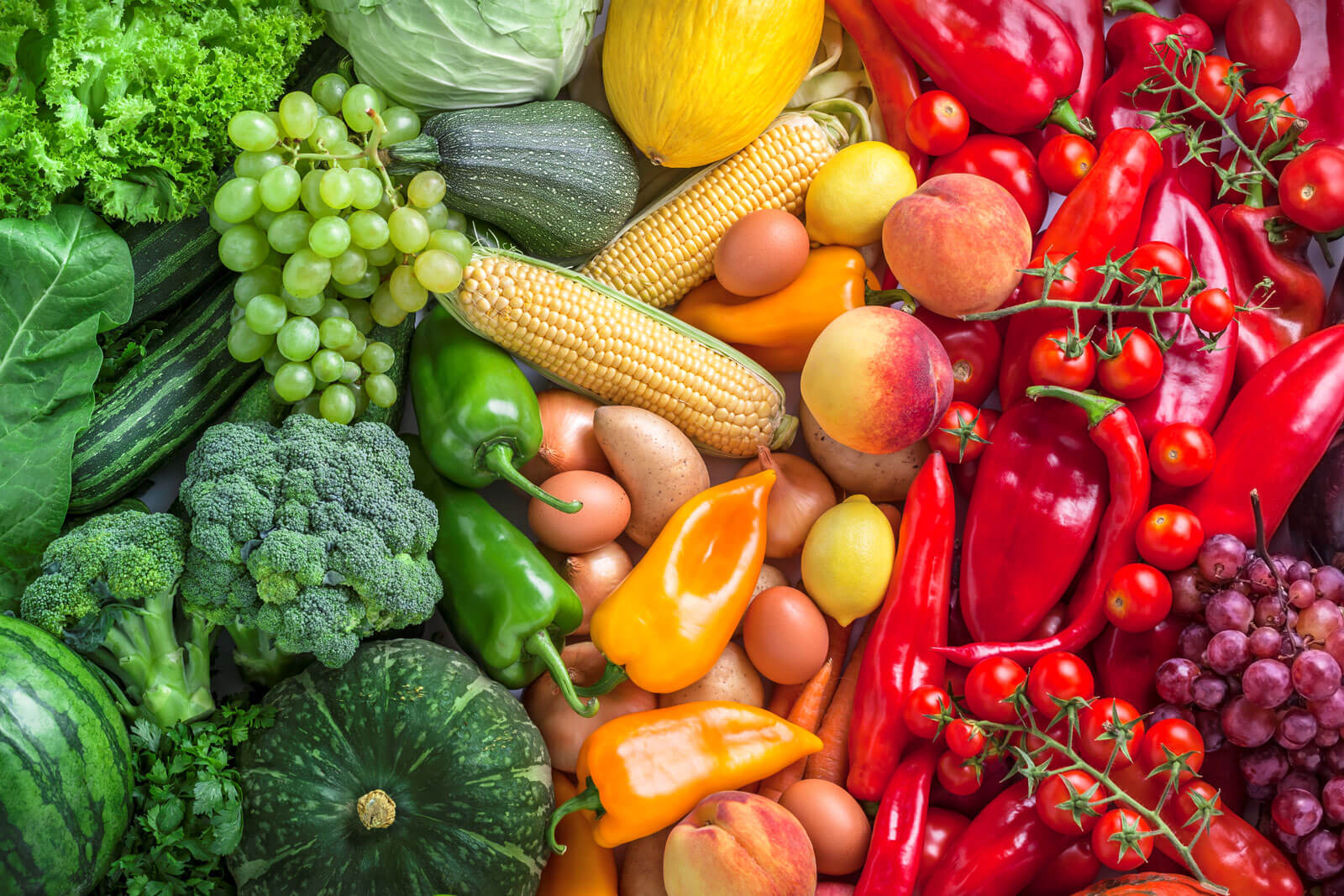 Colorful fruits and vegetables.