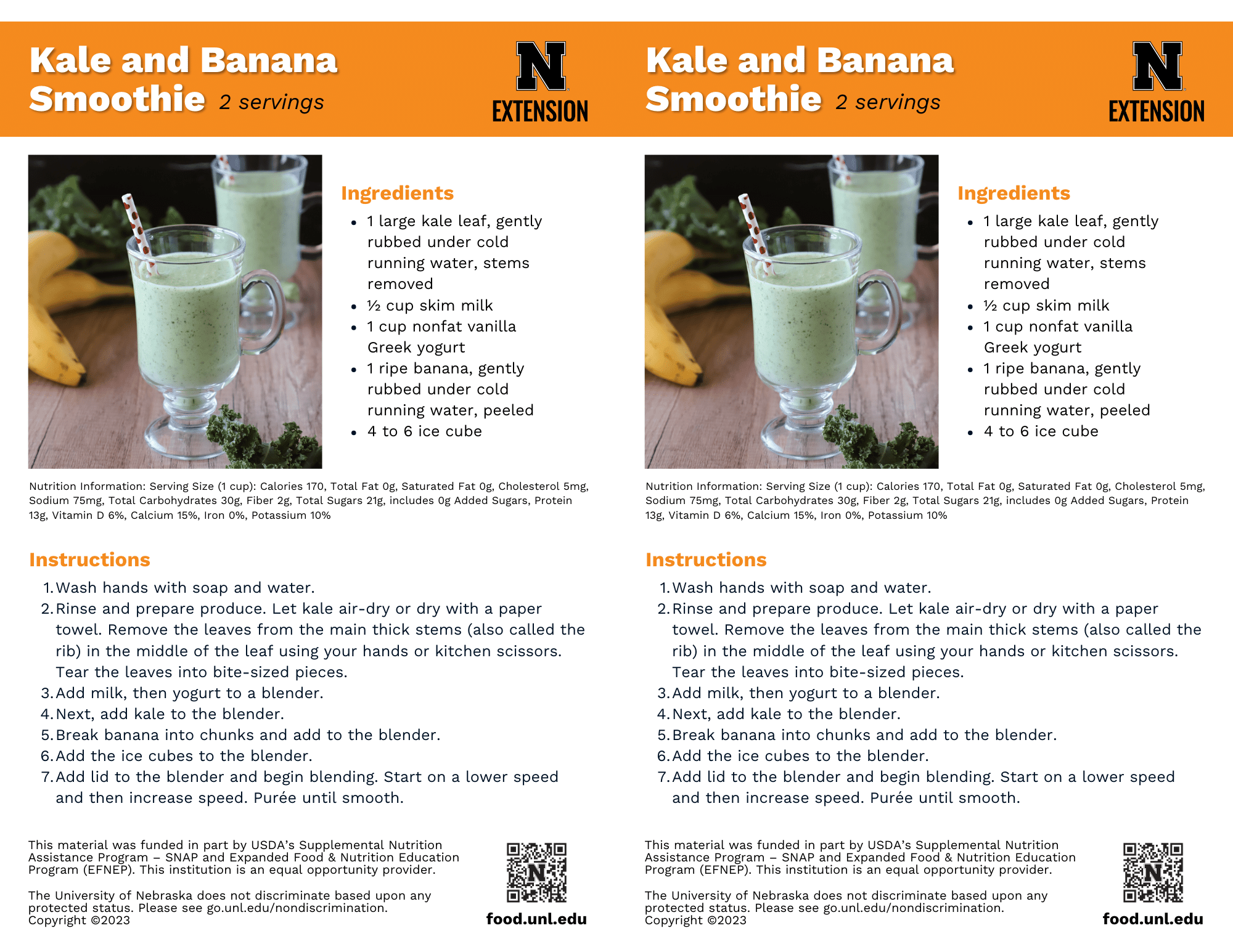 Kale and Banana Smoothie Recipe Handouts