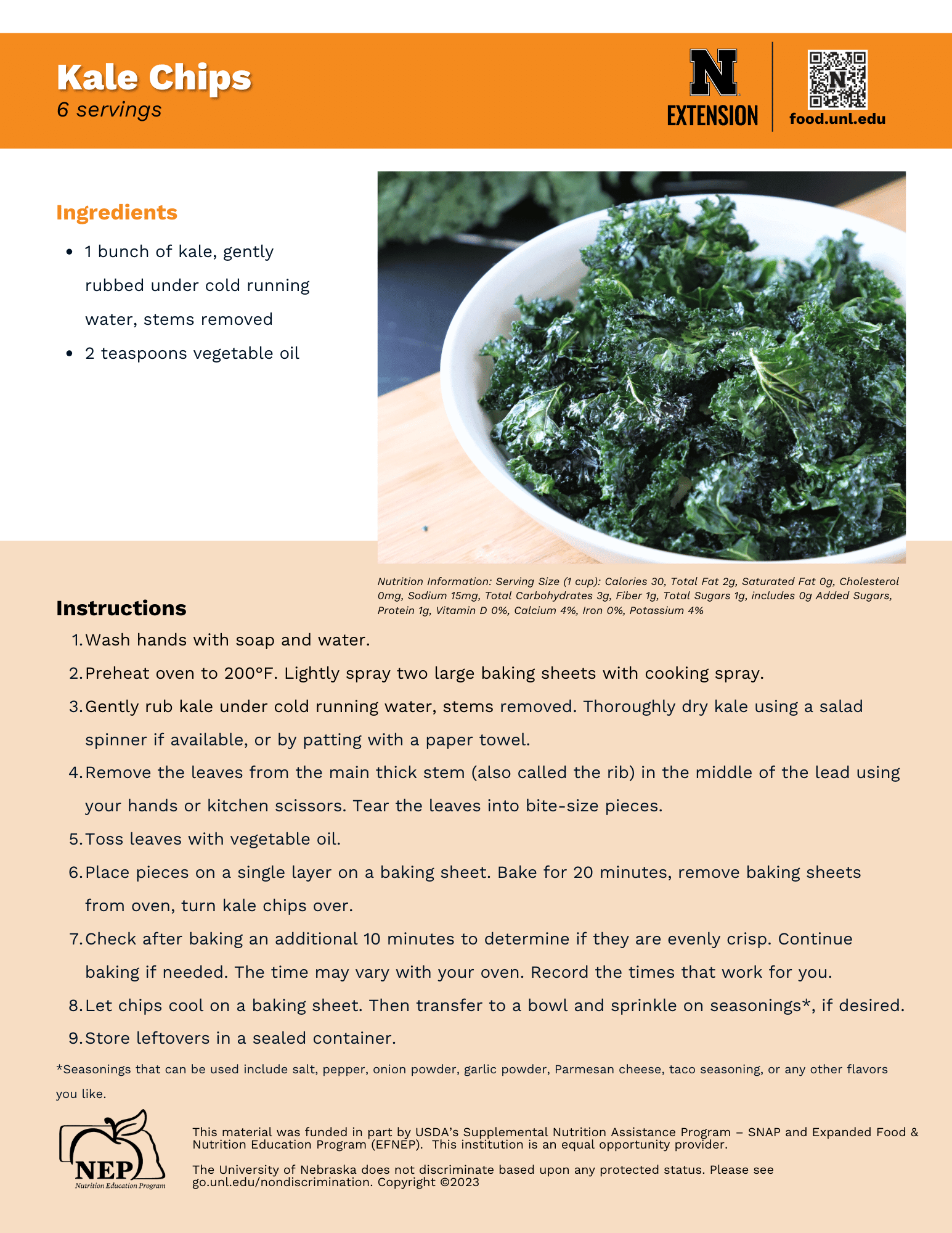 Kale Chips Recipe Handout