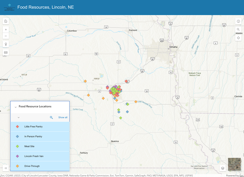Lincoln, Nebraska Food Resources Map.