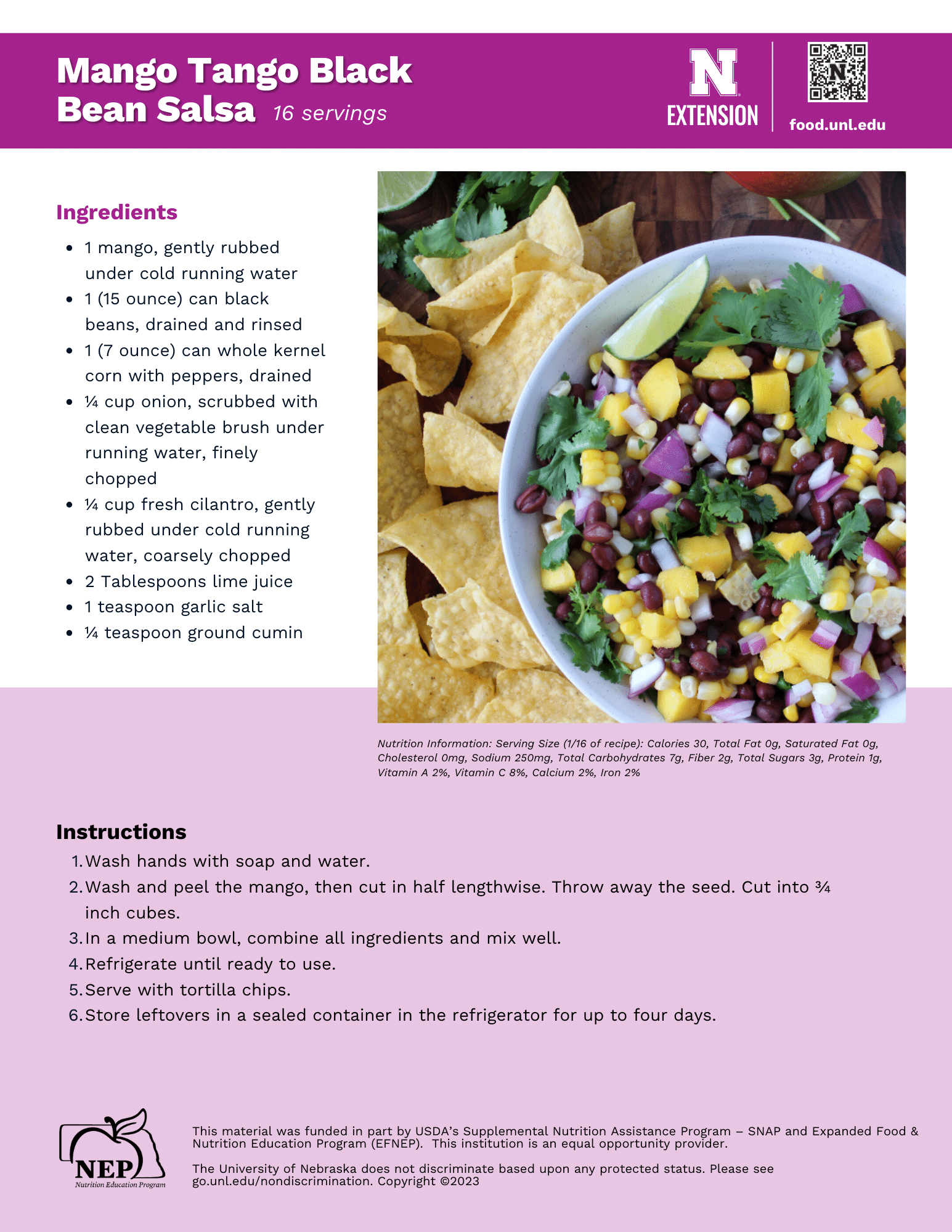Mango Tango Black Bean Salsa Recipe Handout