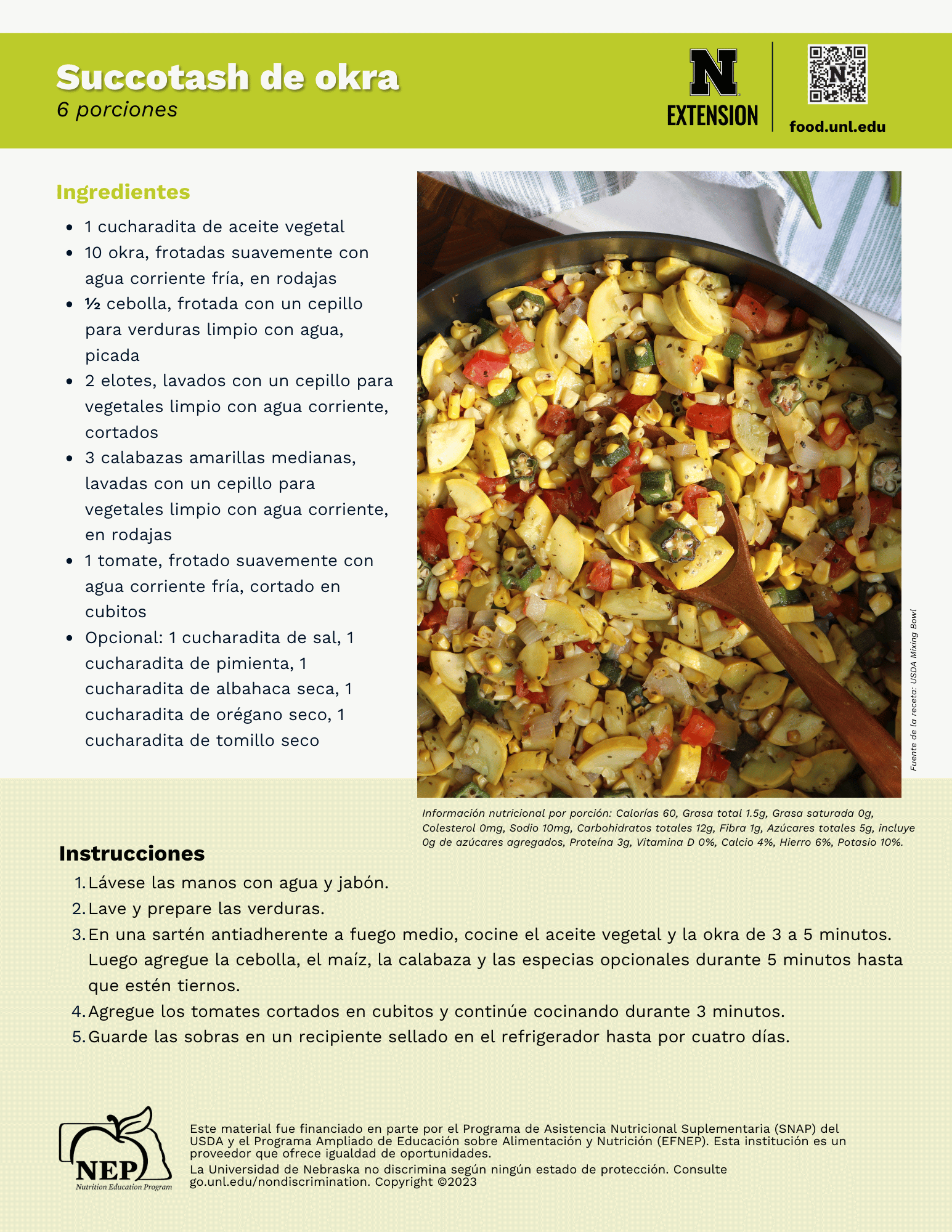 Okra Succotash Recipe Handout - Spanish