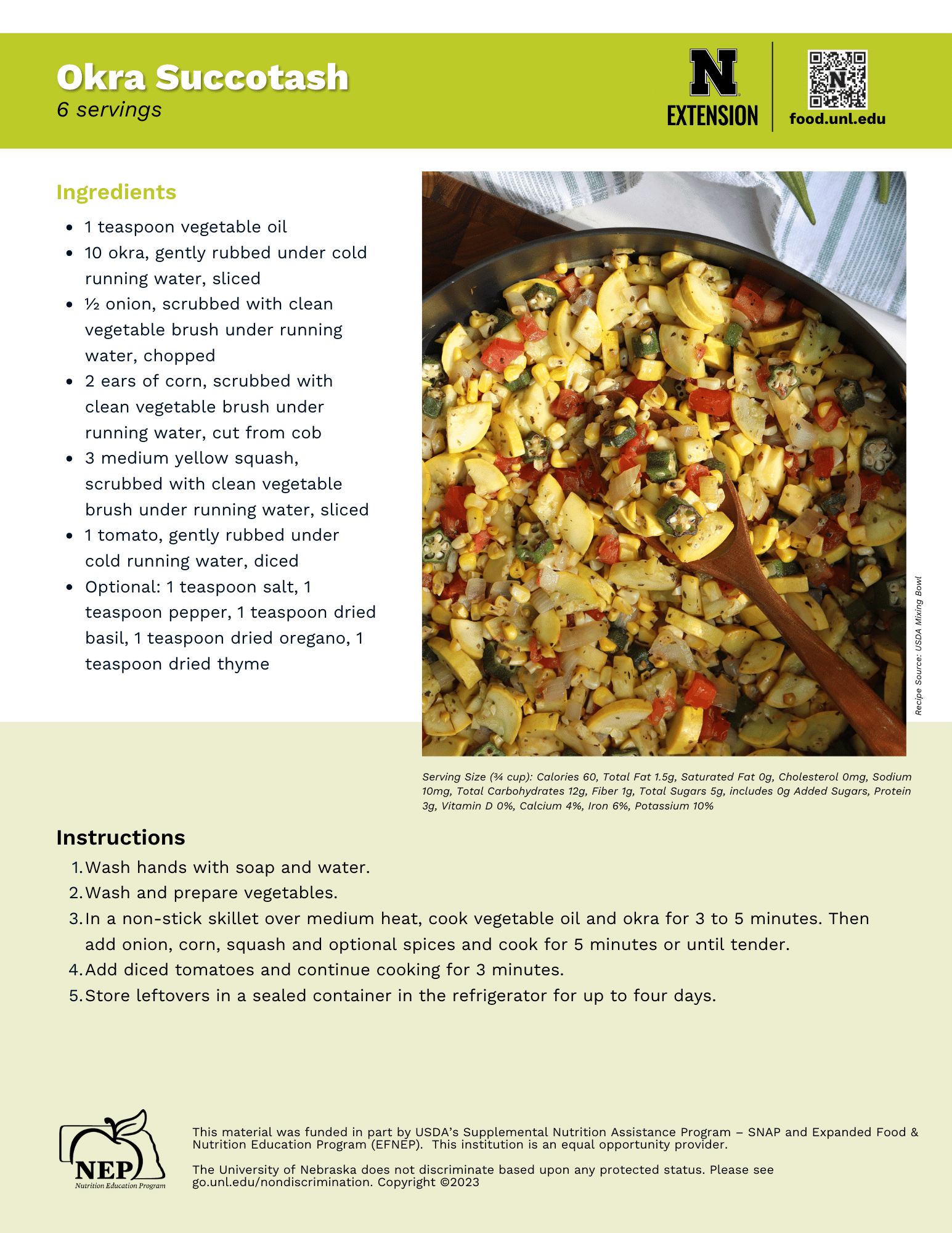 Okra Succotash Recipe Handout