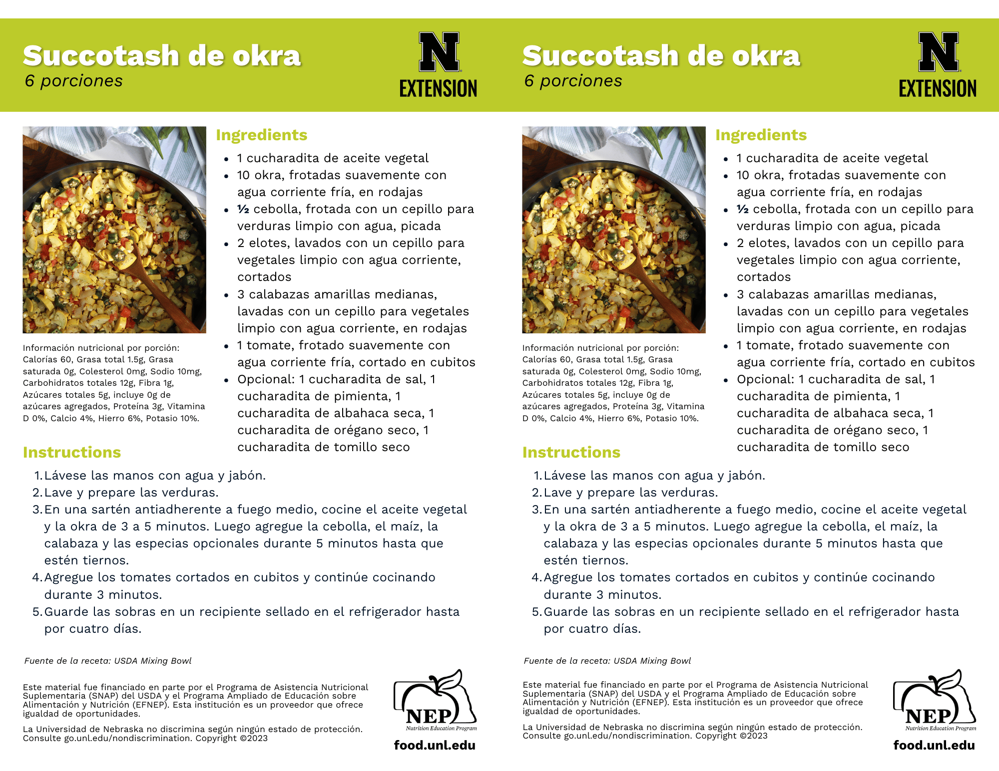 Okra Succotash Recipe Handouts - Spanish