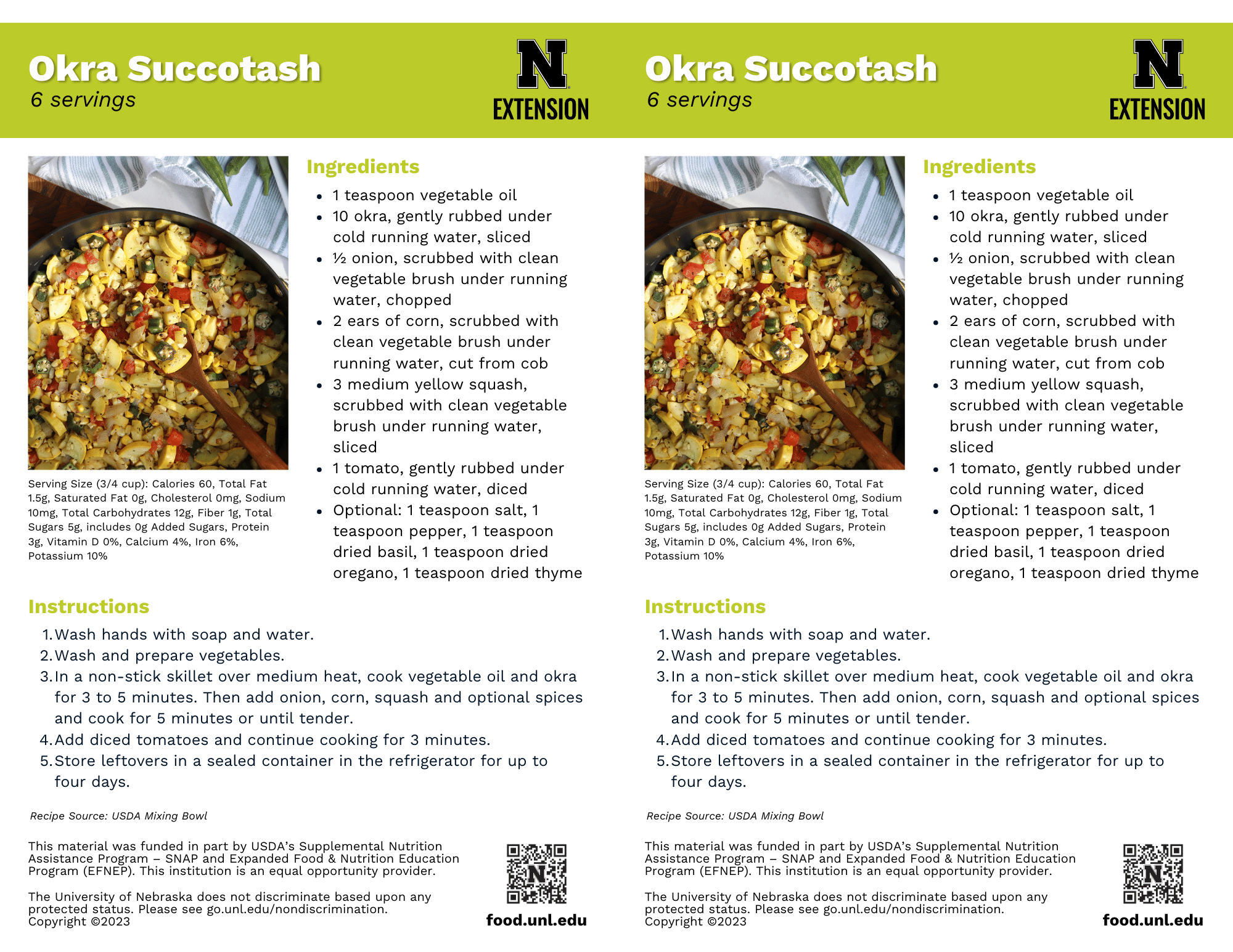 Okra Succotash Recipe Handouts