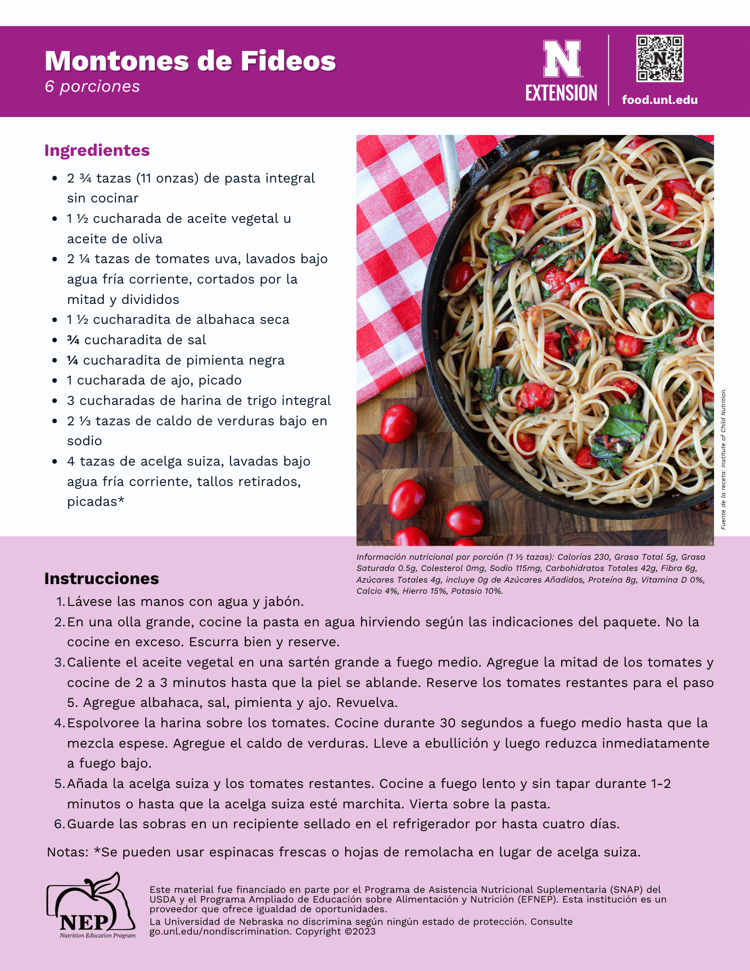 Oodles of Noodles Recipe Handout - Spanish