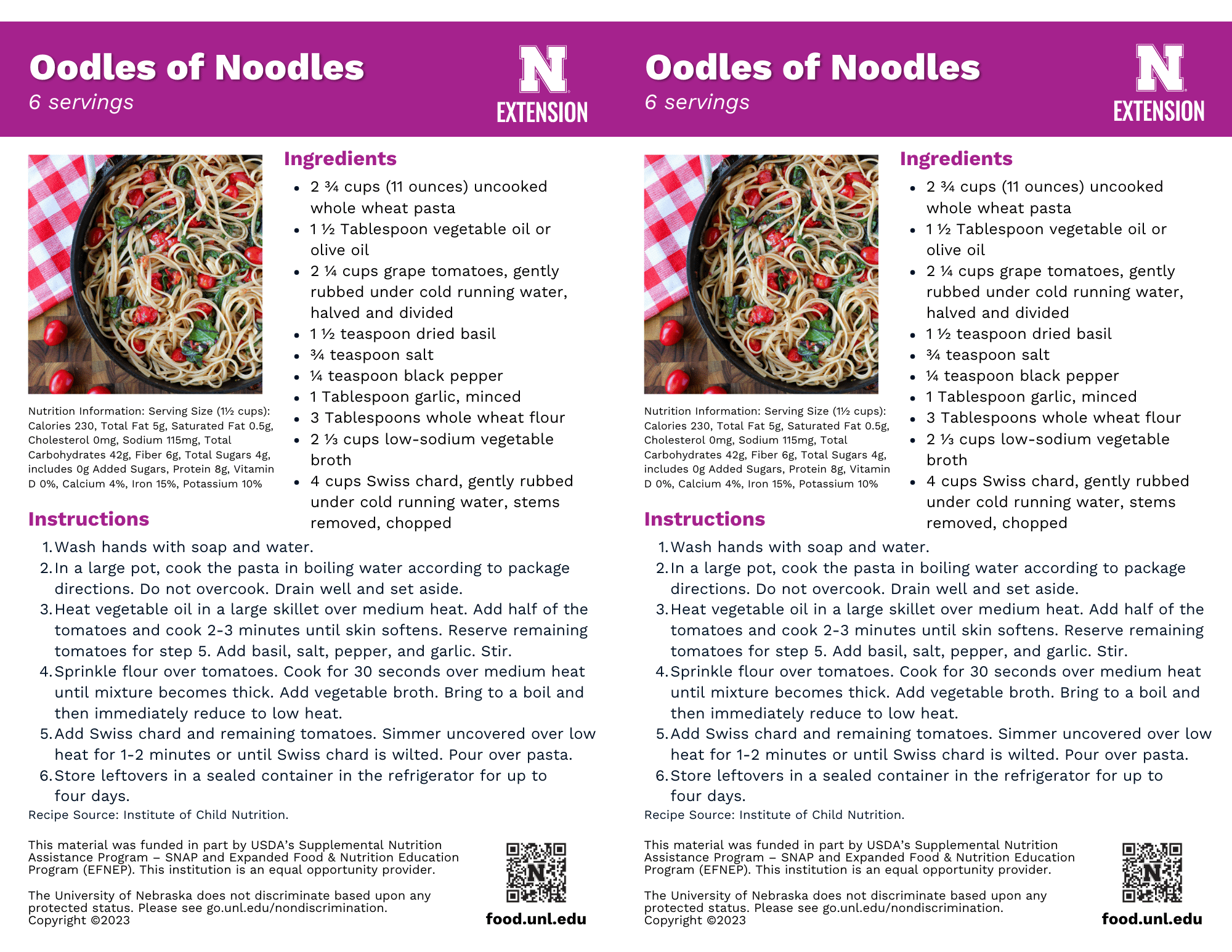 Oodles of Noodles Recipe Handouts