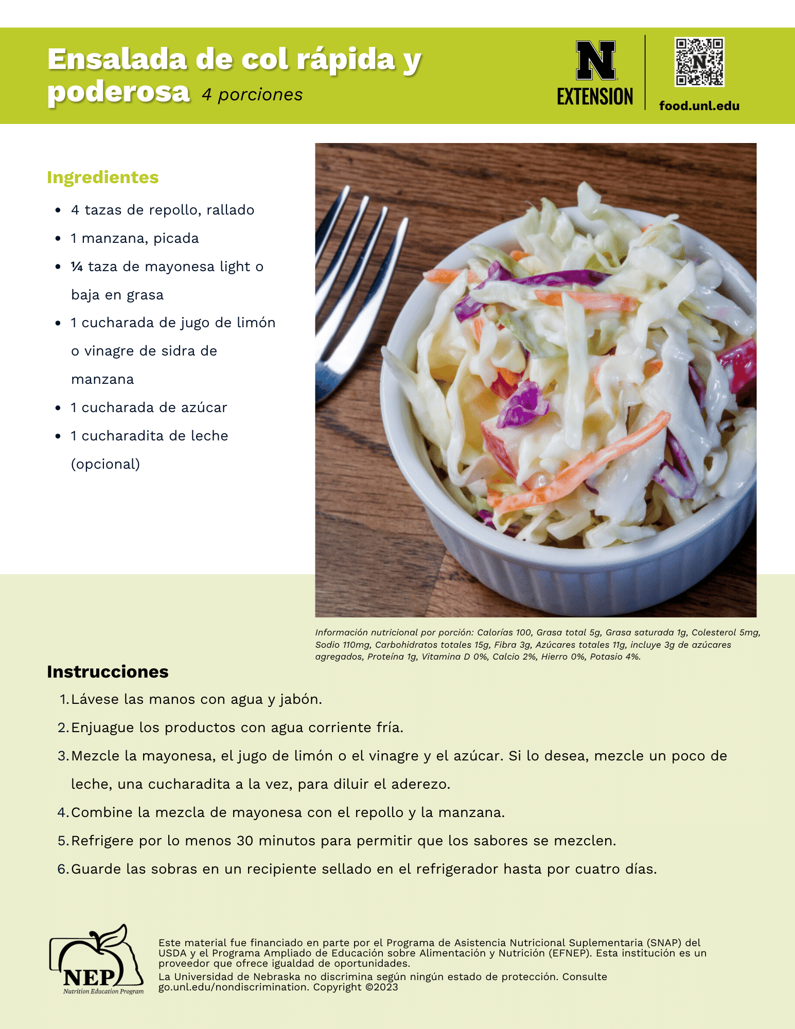 Mighty Quick Coleslaw Recipe Handout - Spanish