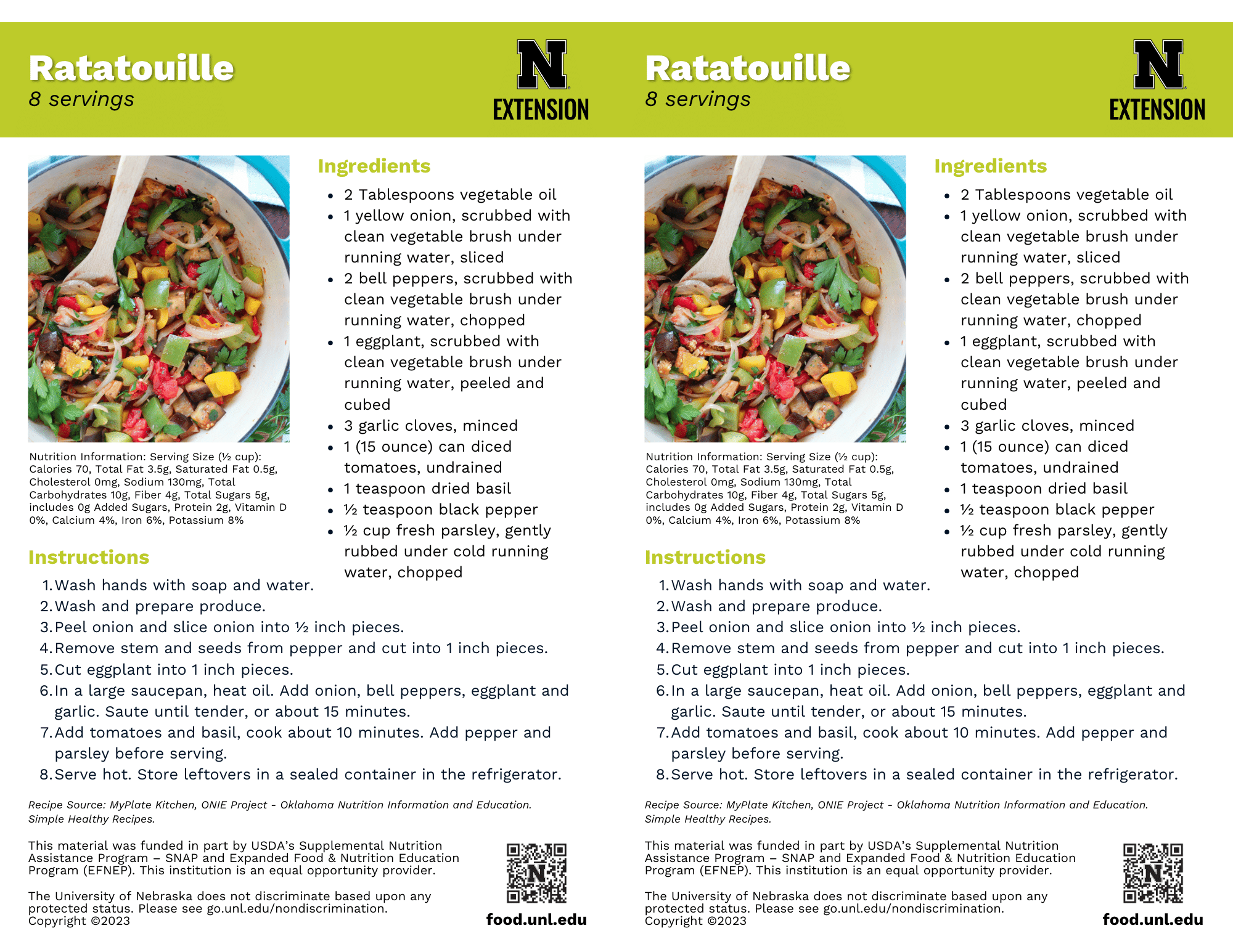 Ratatouille Recipe Handouts