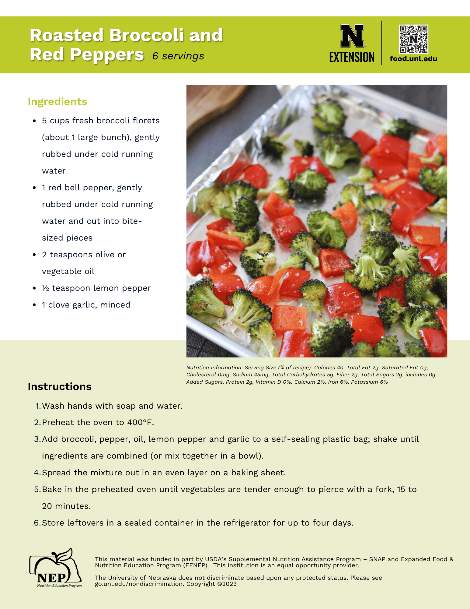 Roasted Broccoli and Red Peppers Recipe Handout