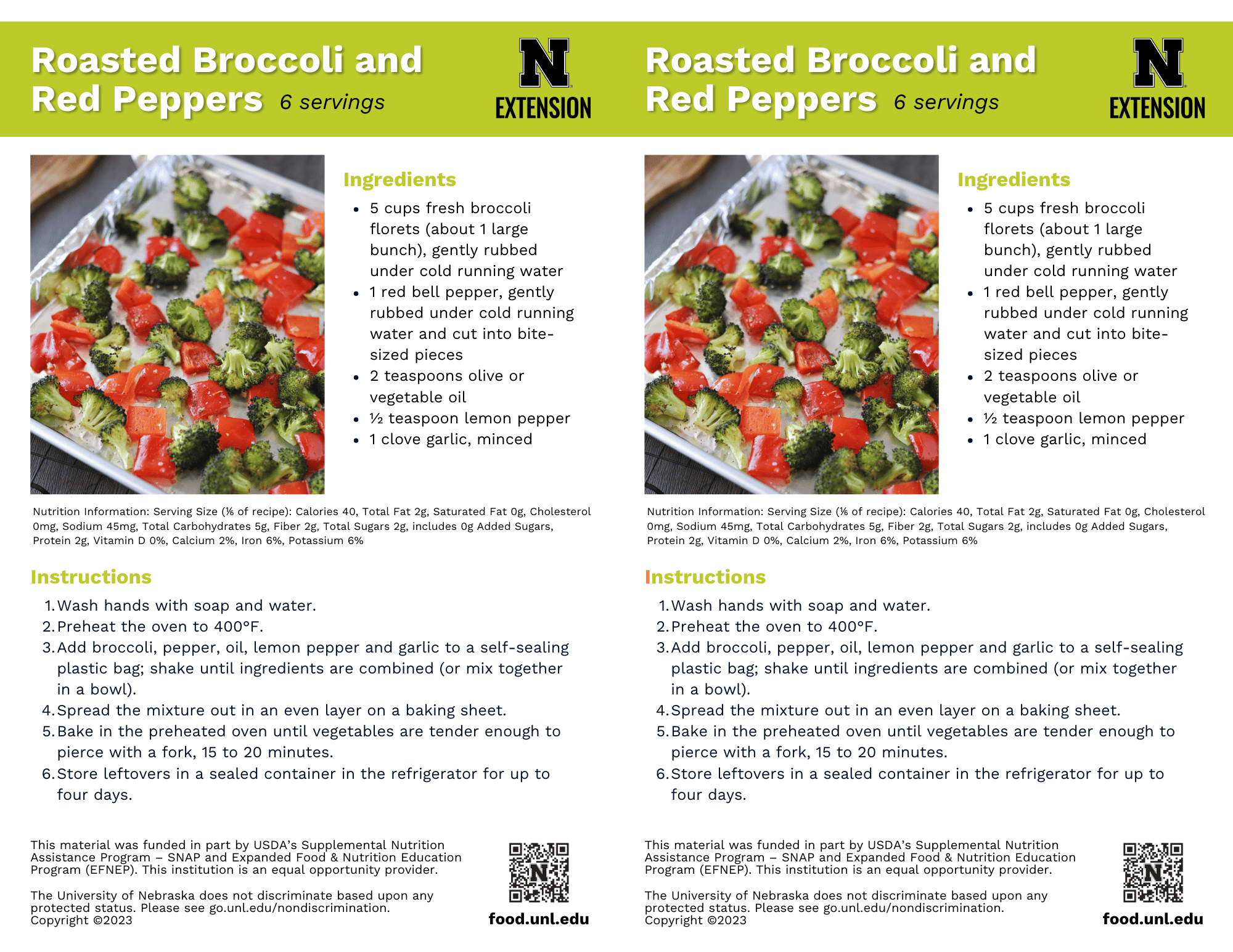 Roasted Broccoli and Red Peppers Recipe Handouts