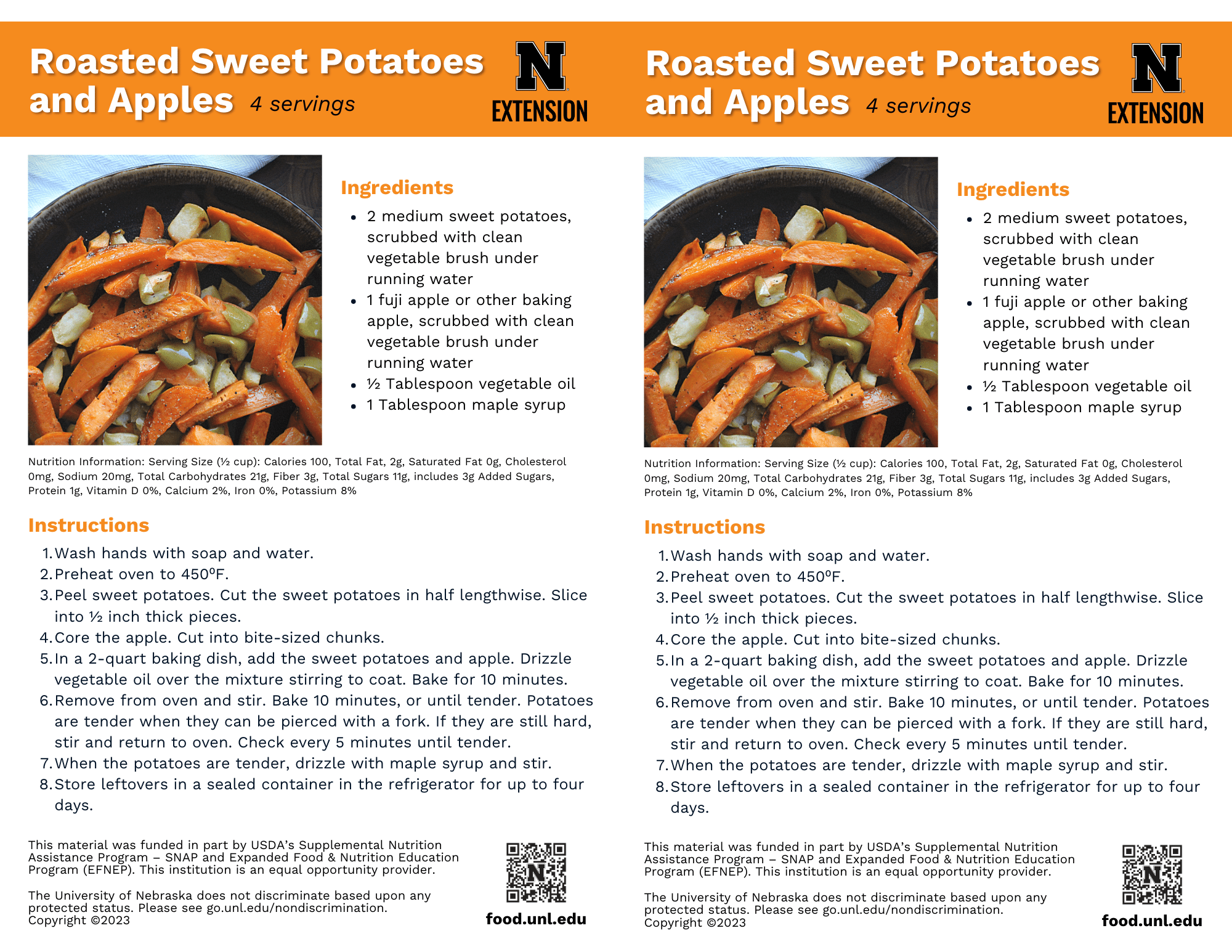 Roasted Sweet Potatoes and Apples Recipe Handouts