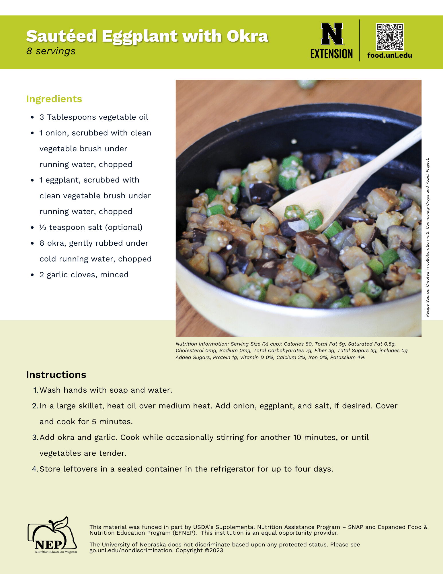 Sauteed Eggplant with Okra Recipe Handout