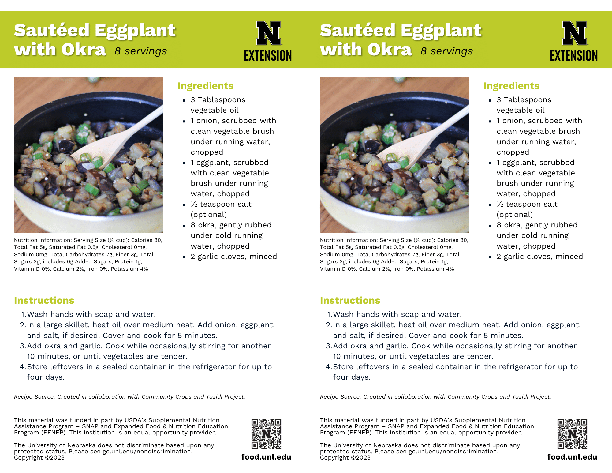 Sautéed Eggplant with Okra Recipe Handouts