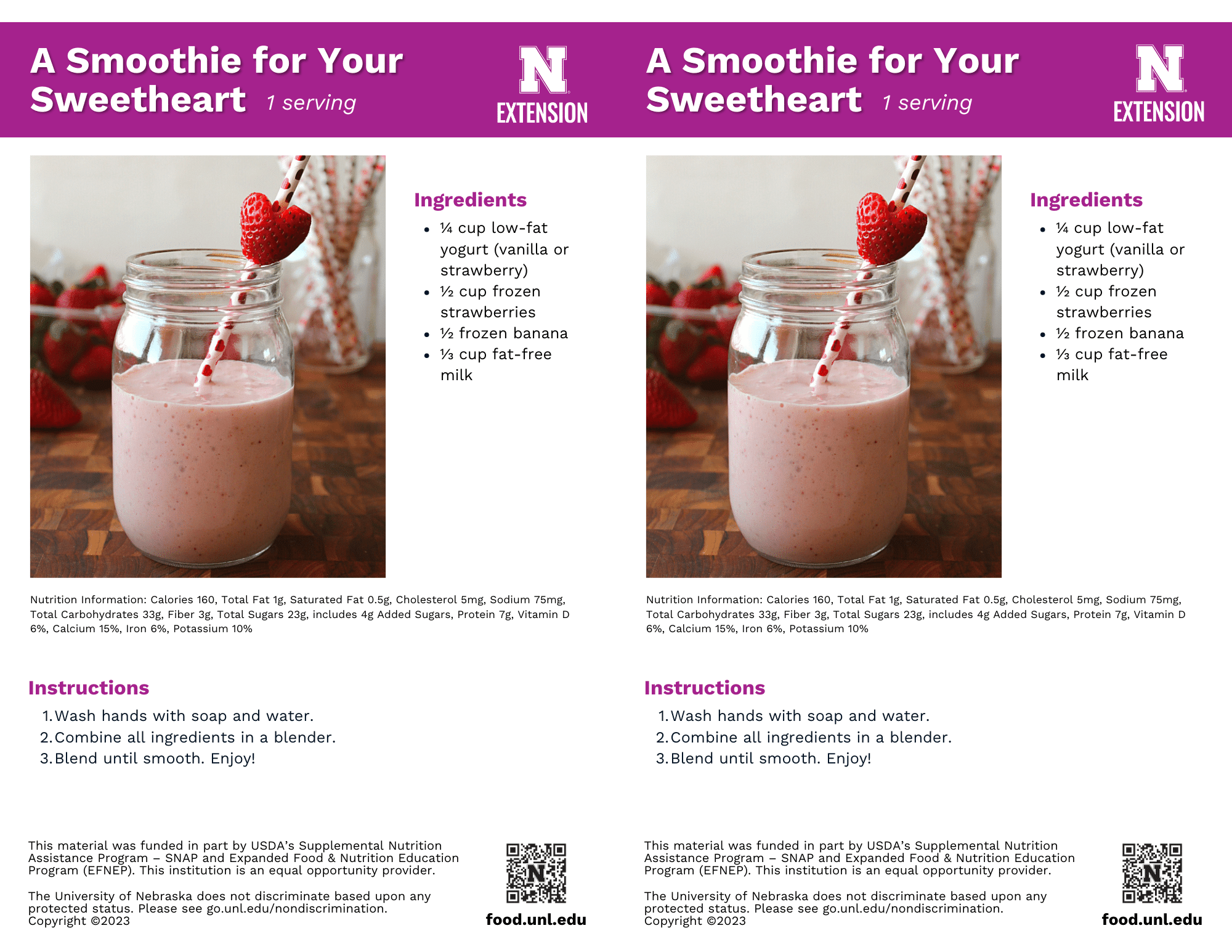 A Smoothie for Your Sweetheart Recipe Handouts