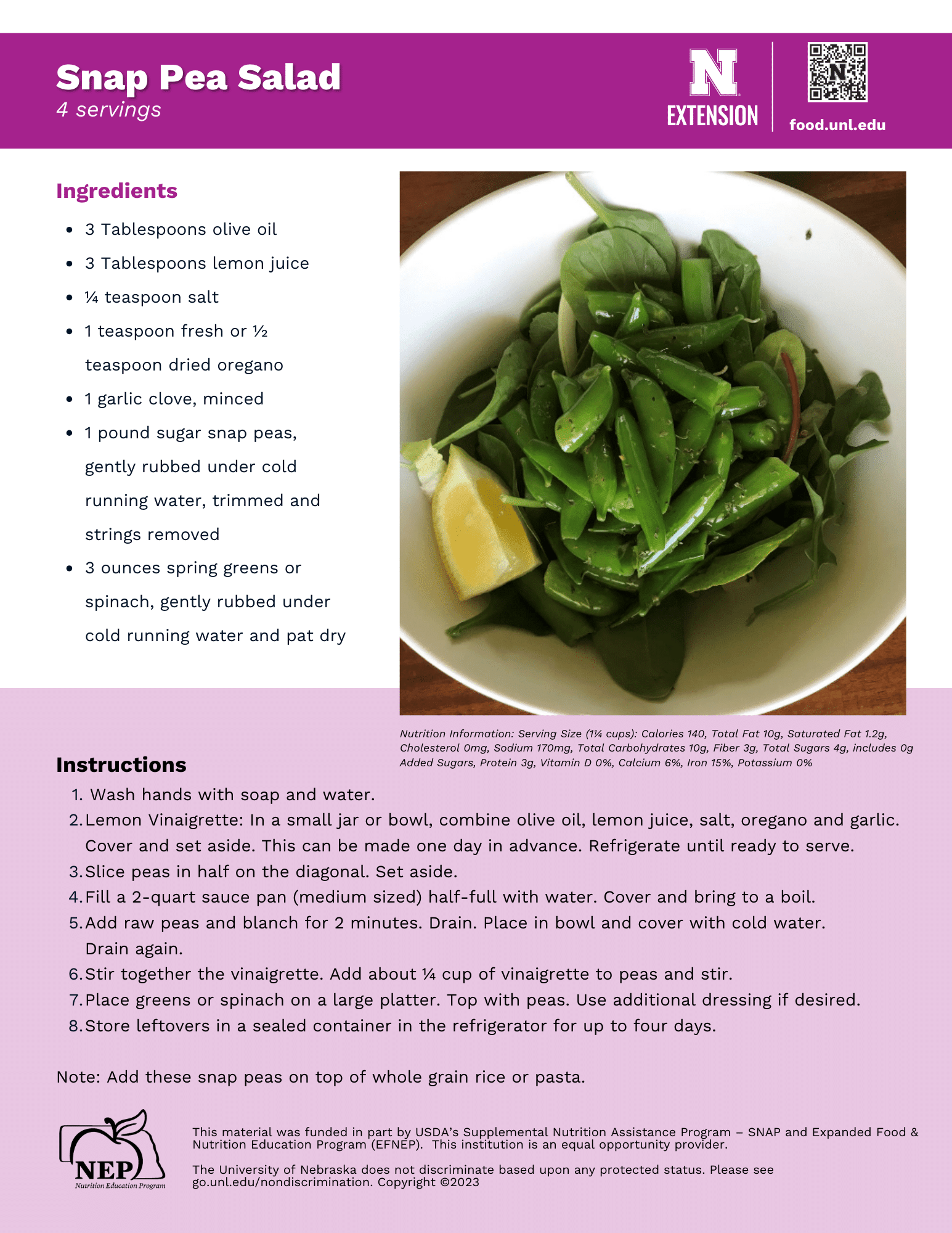 Snap Pea Salad Recipe Handout