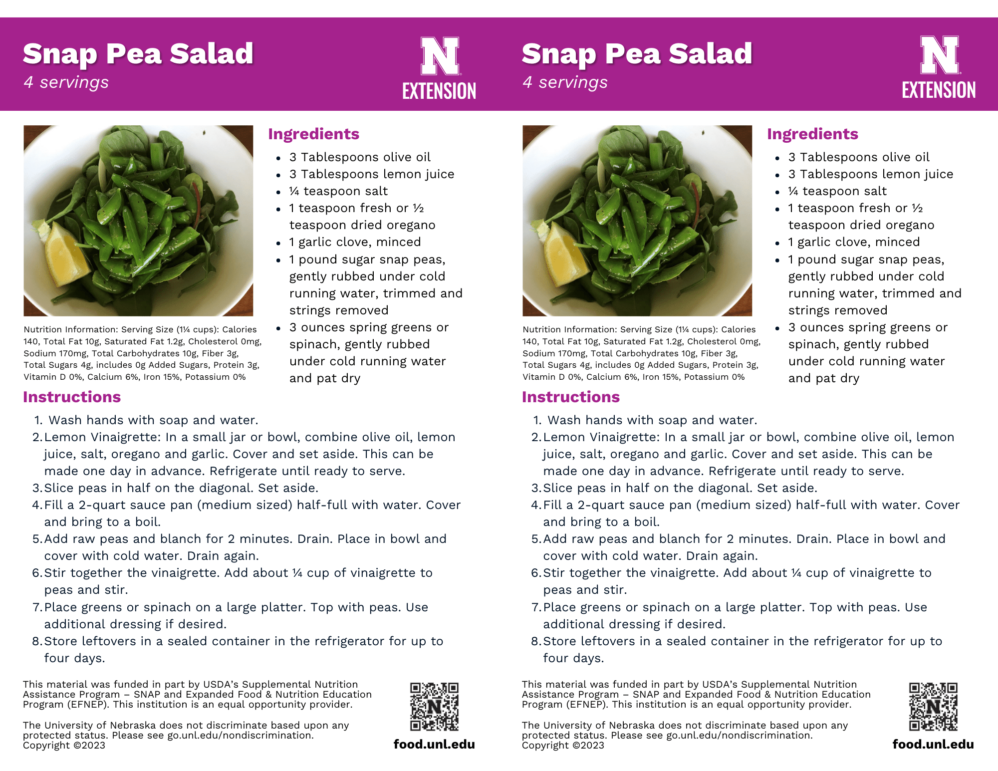 Snap Pea Salad Recipe Handouts