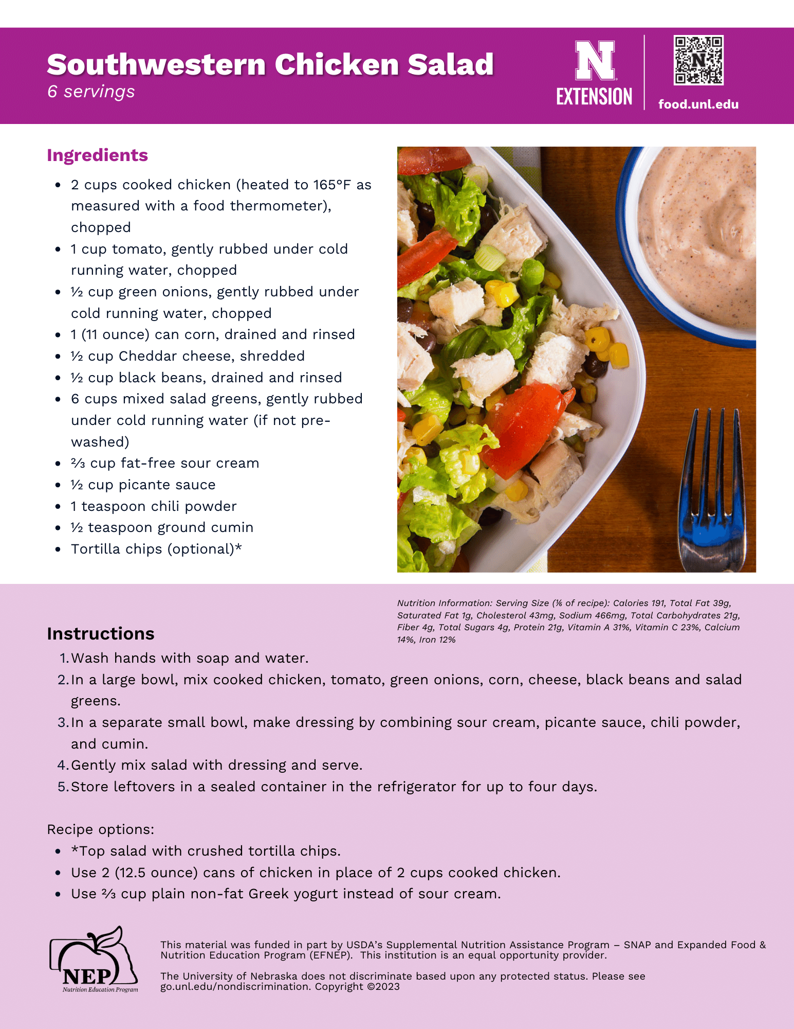 Southwestern Chicken Salad Recipe Handout