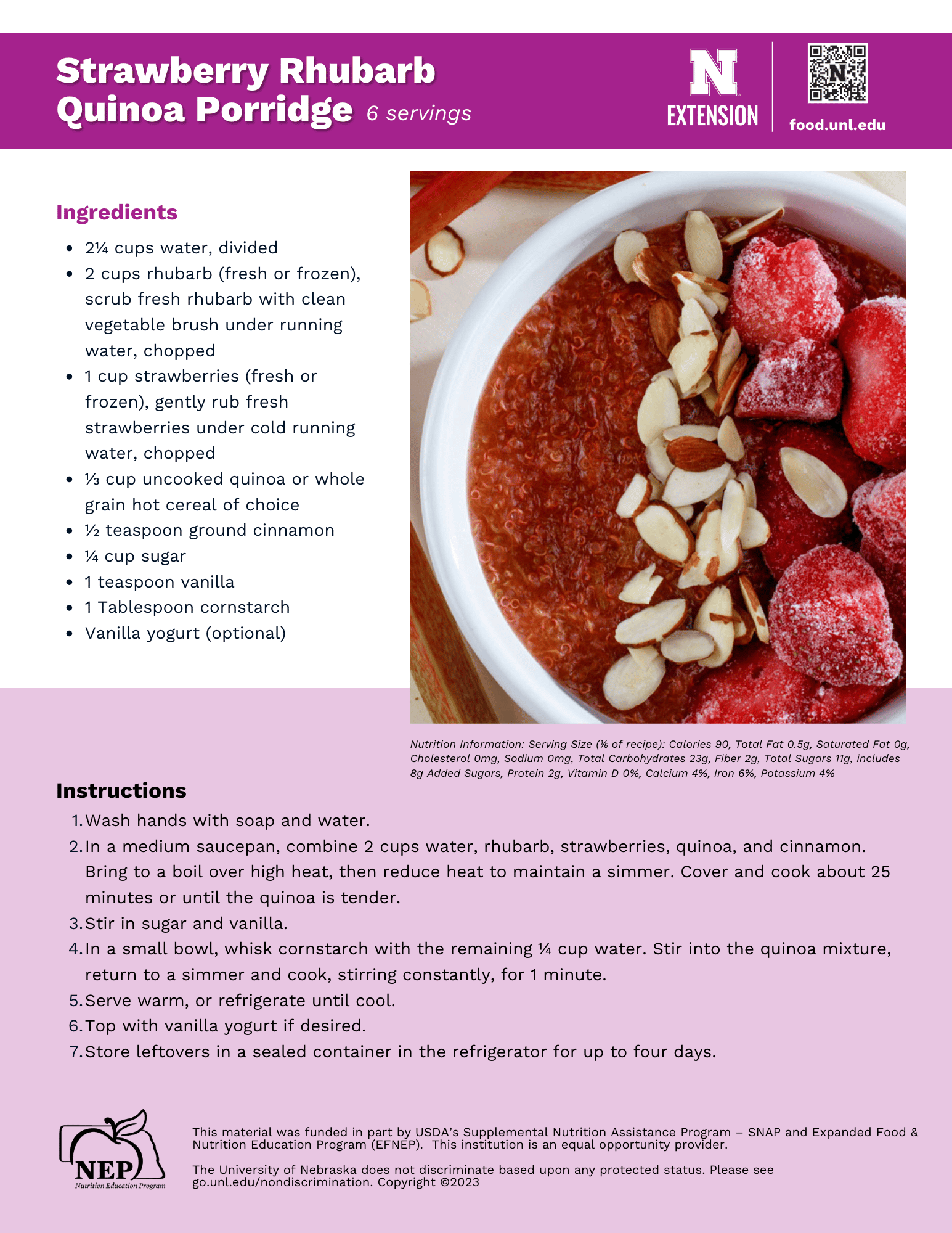 Strawberry Rhubarb Quinoa Porridge  Recipe Handout