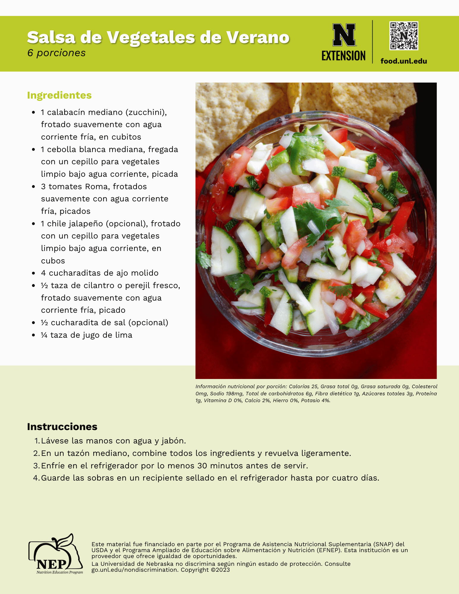Summer Vegetable Salsa Recipe Handout - Spanish