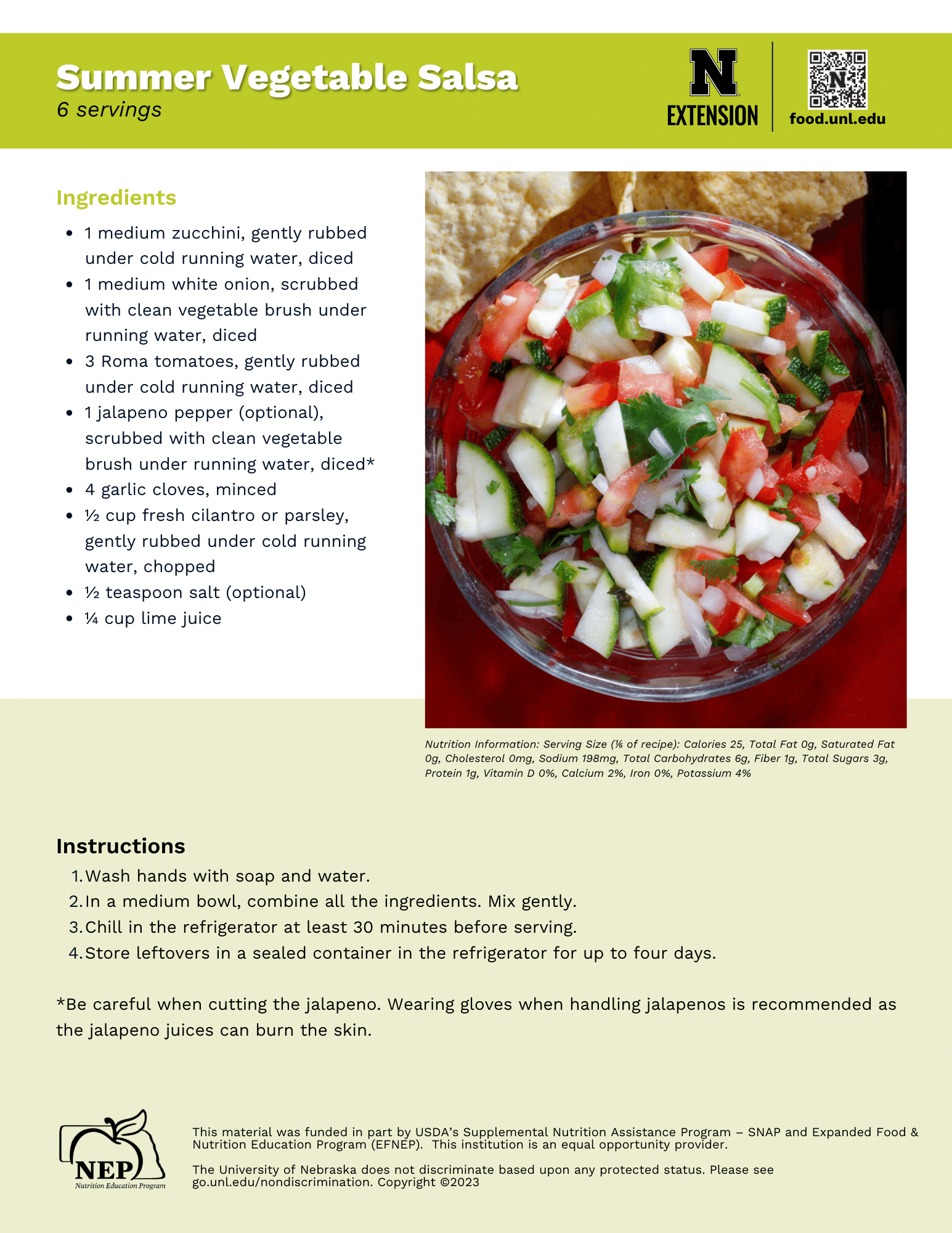 Summer Vegetable Salsa Recipe Handout