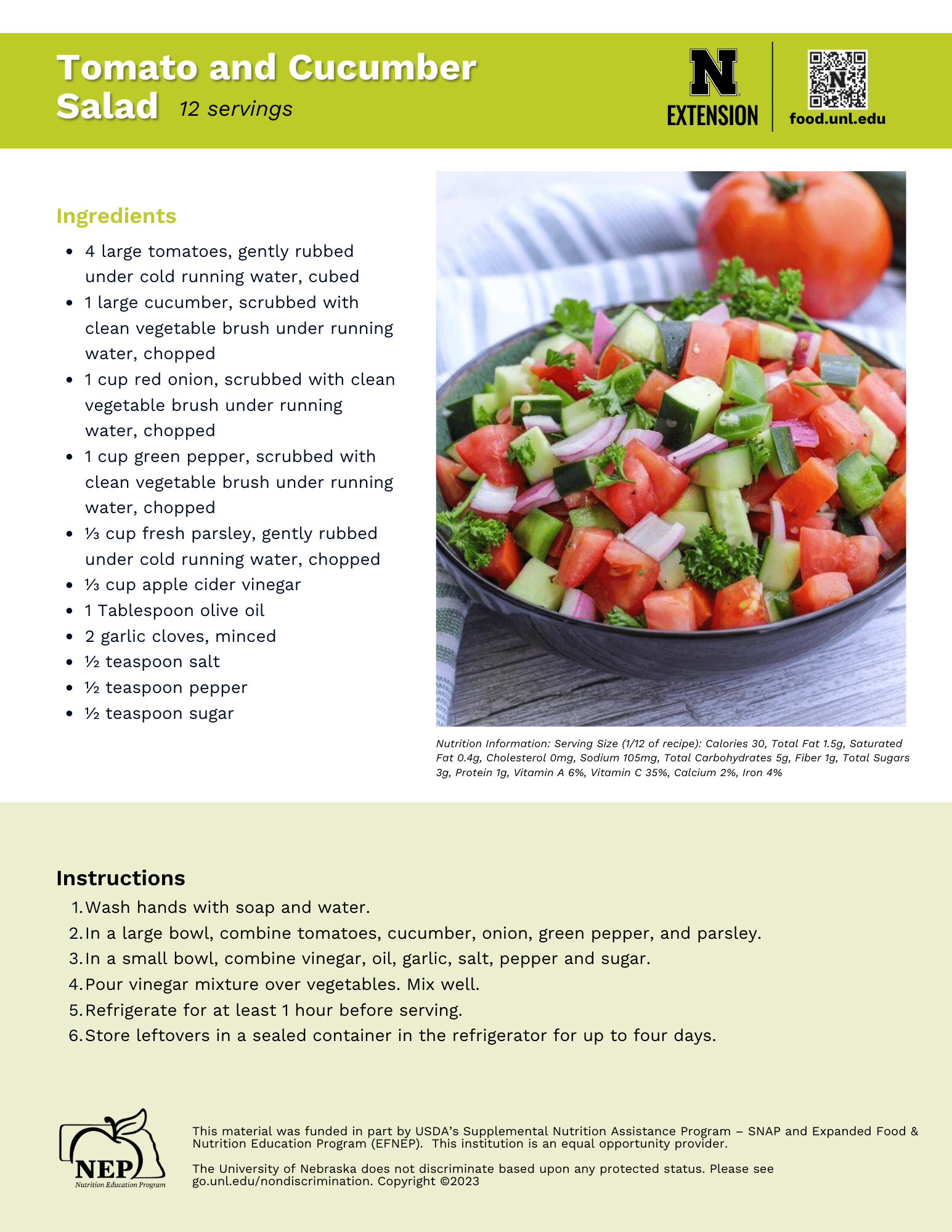 Tomato and Cucumber Salad Recipe Handout