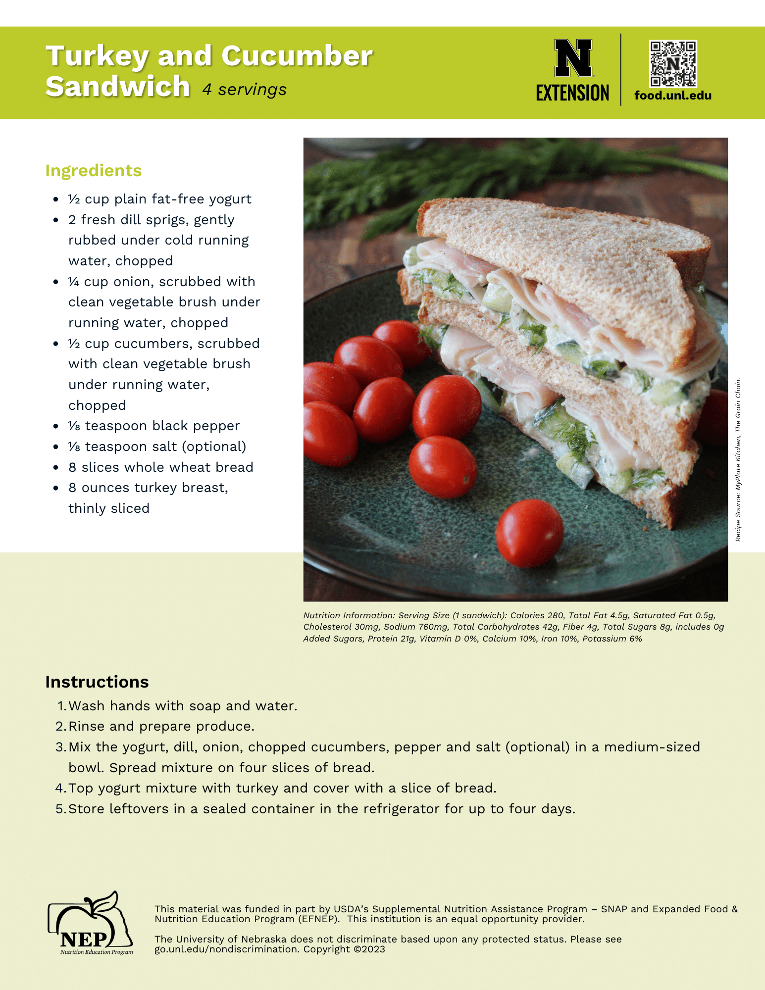 Turkey and Cucumber Sandwich Recipe Handout