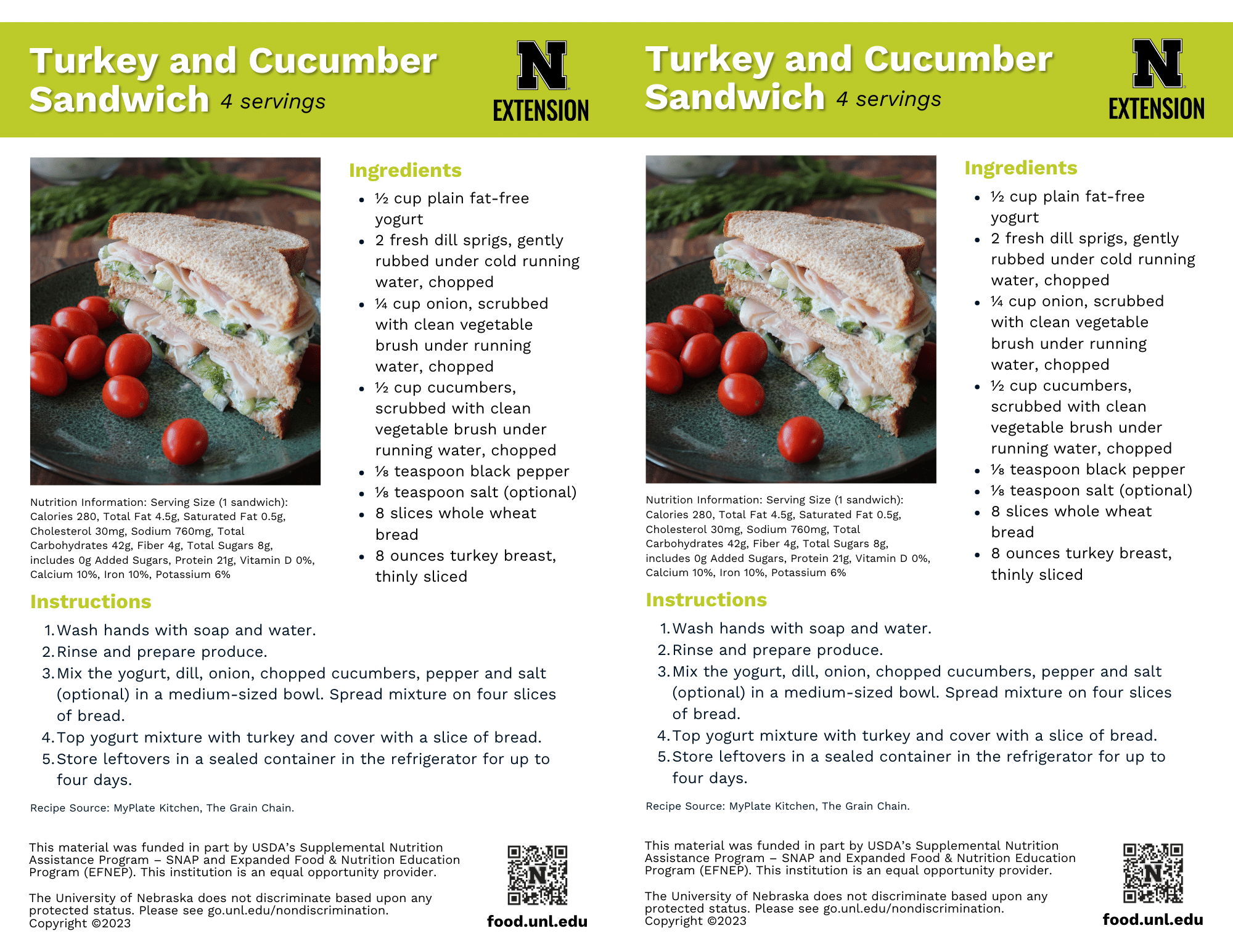 Turkey and Cucumber Sandwich Recipe Handouts