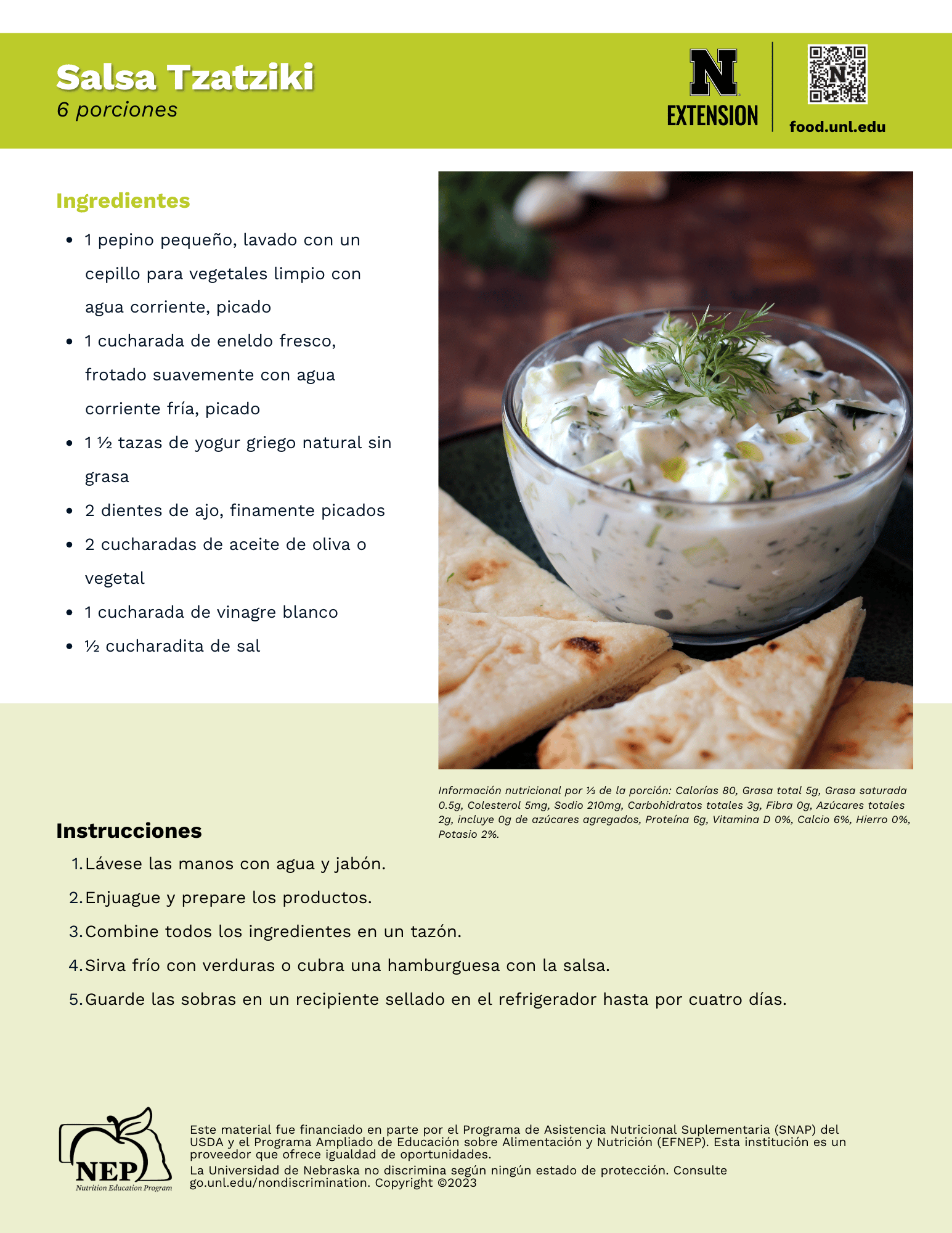Tzatziki Dip Recipe Handout - Spanish