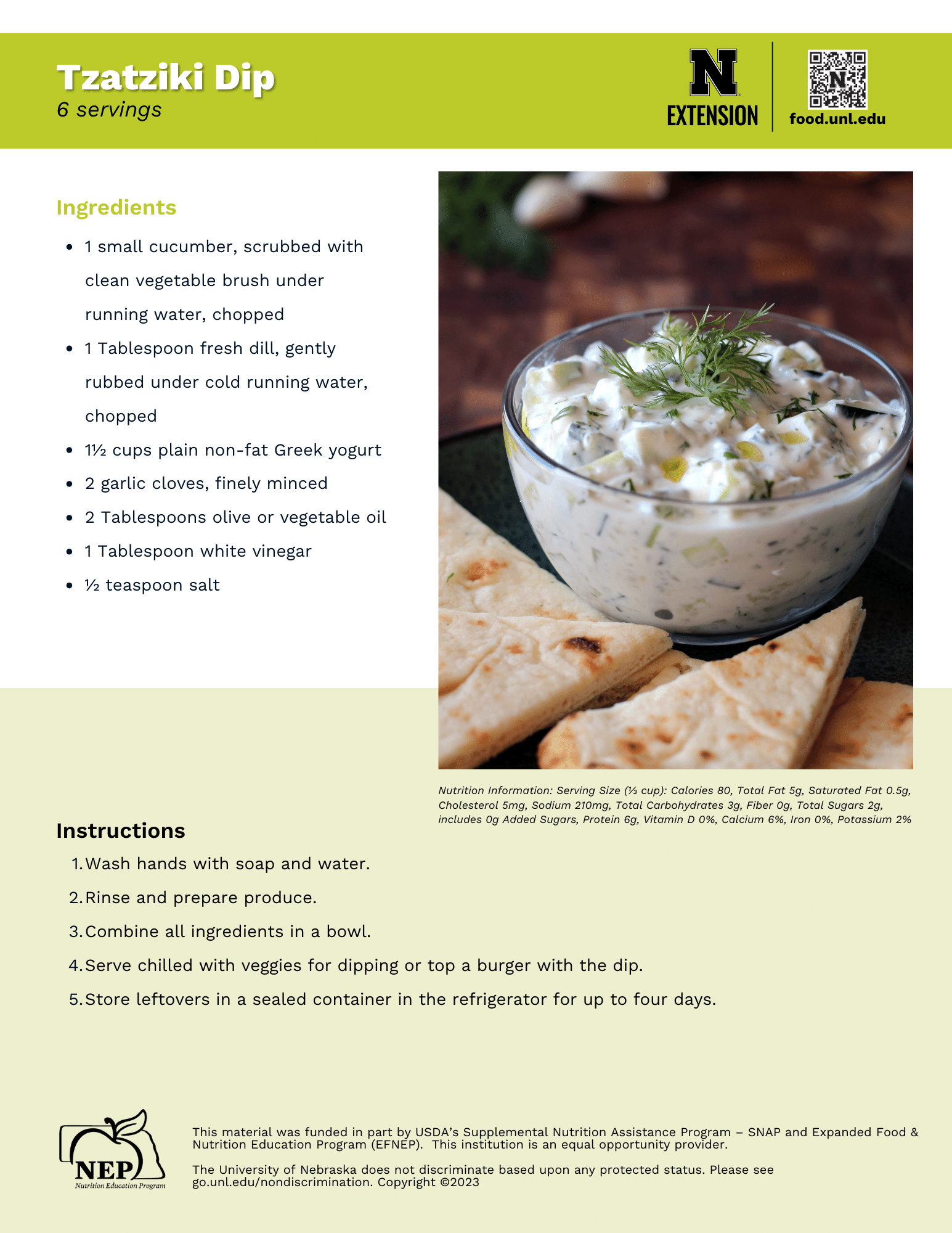 Tzatziki Dip Recipe Handout