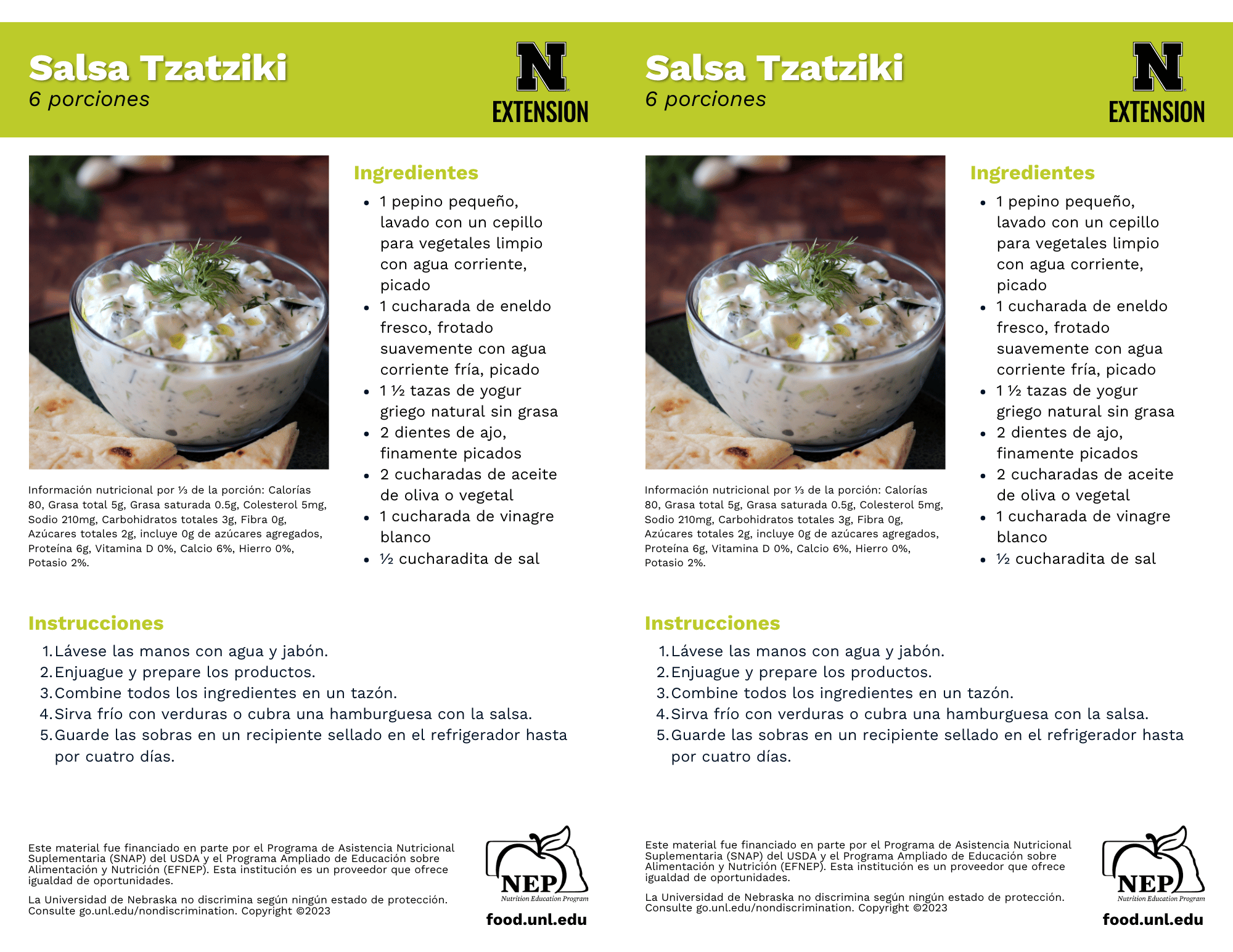 Tzatziki Dip Recipe Handouts - Spanish