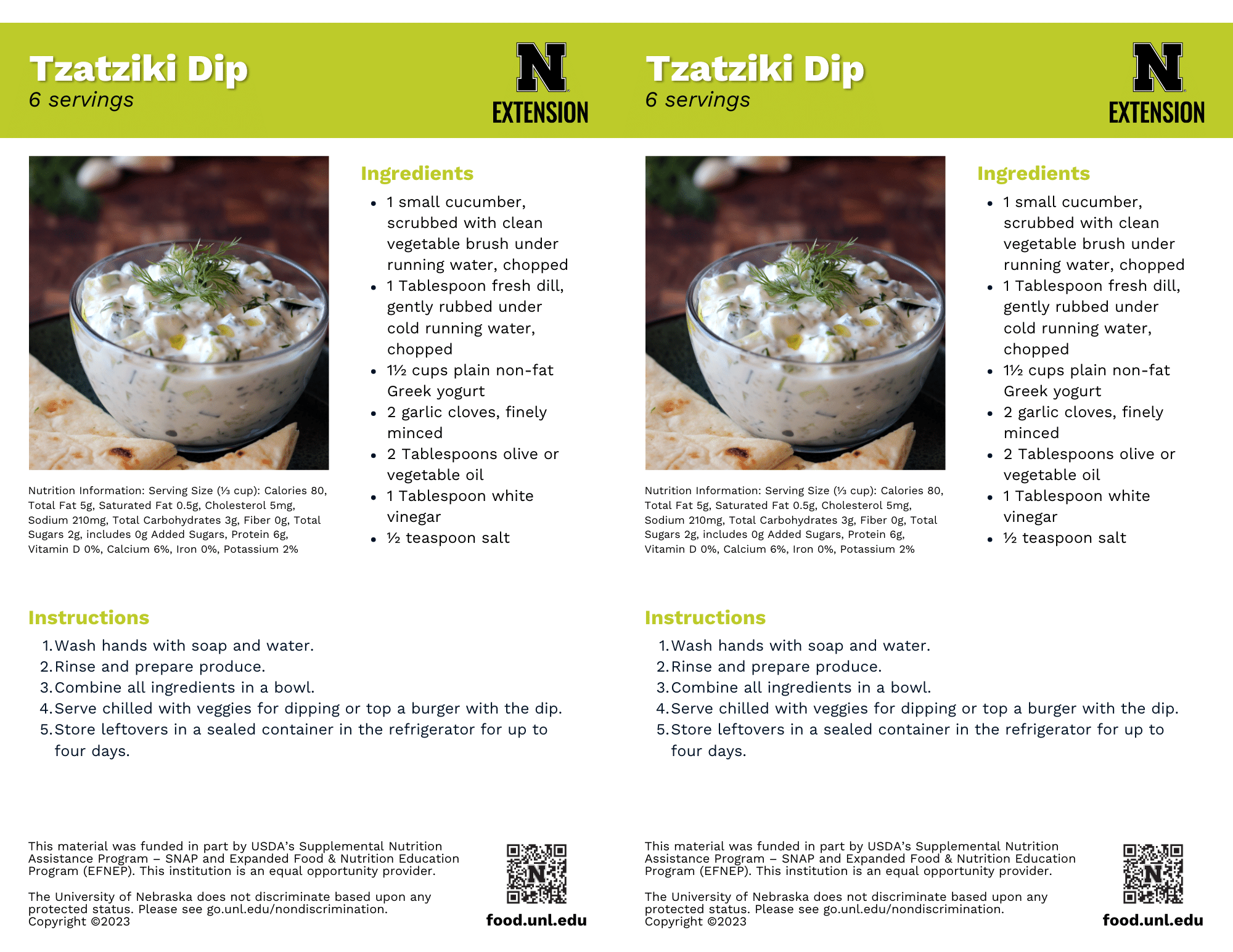 Tzatziki Dip Recipe Handouts