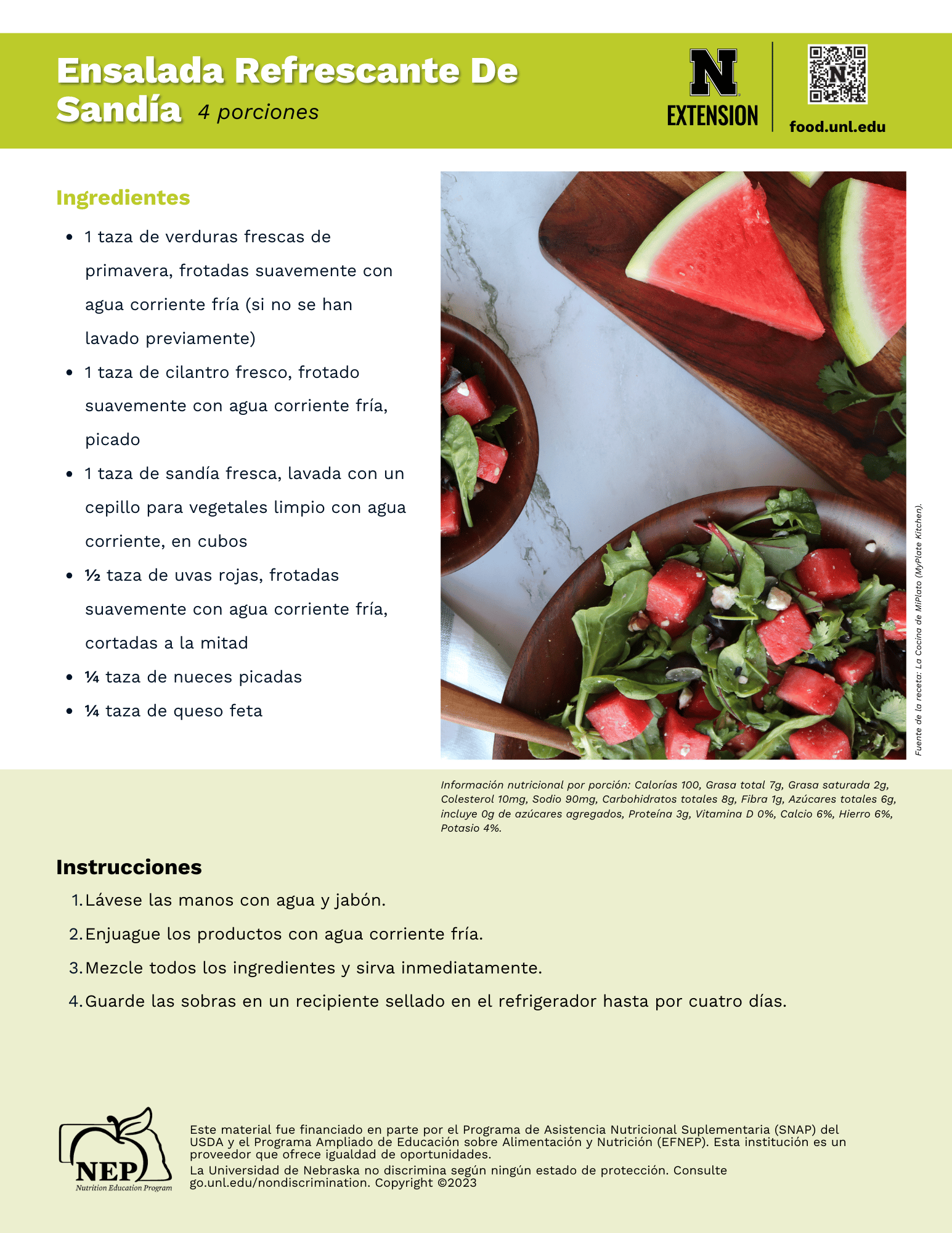 Refreshing Watermelon Salad Recipe Handout - Spanish