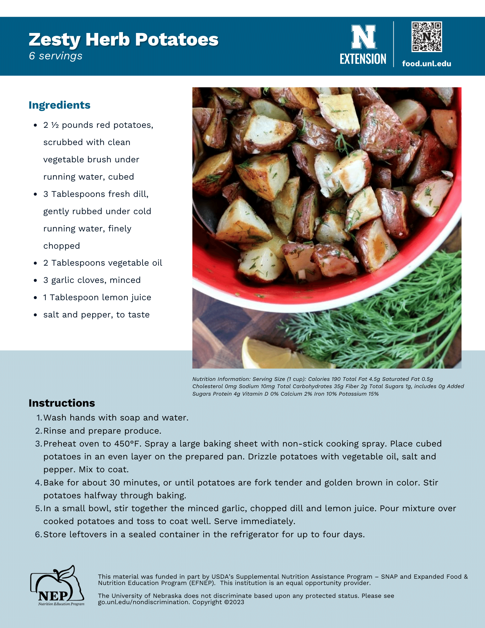 Zesty Herb Potatoes Recipe Handout