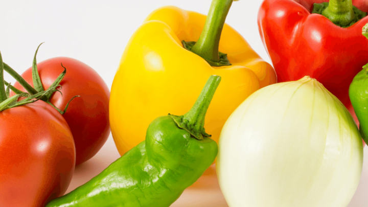 onions, peppers and tomatoes