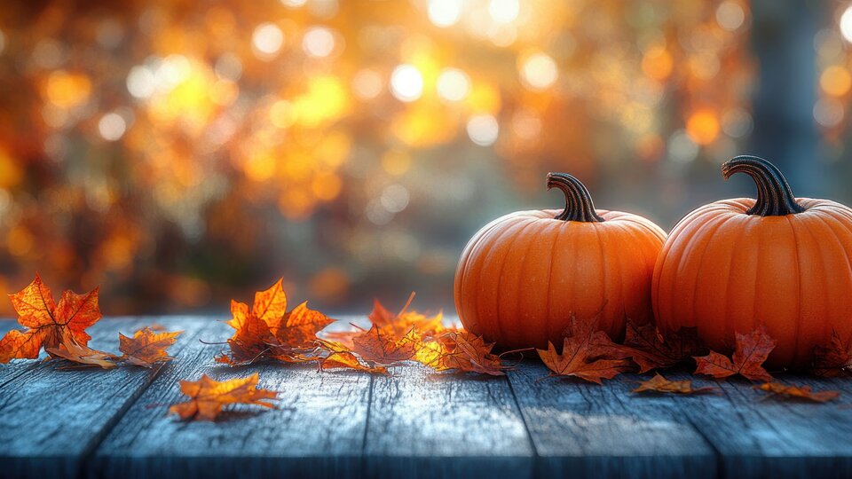 fall pumkins, leaves and lights