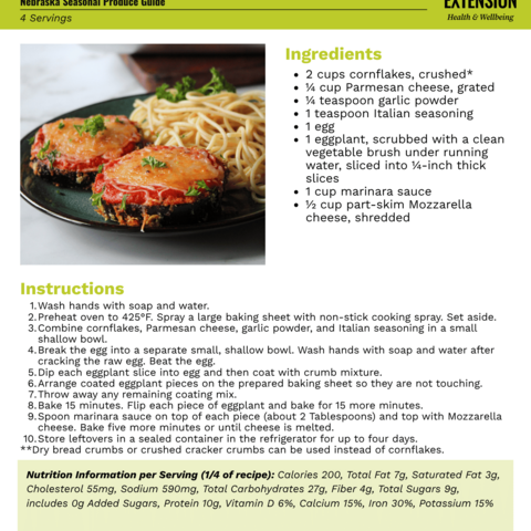 Handout - Eggplant - Baked Eggplant Parmesan Recipe