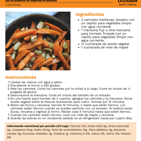Handout - Apples - Spanish - Roasted Sweet Potatoes and Apples Recipe