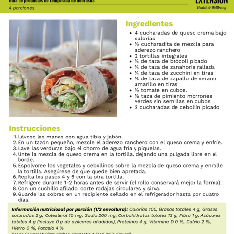 Handout - Bell Peppers - Spanish - Crunchy Vegetable Wraps Recipe