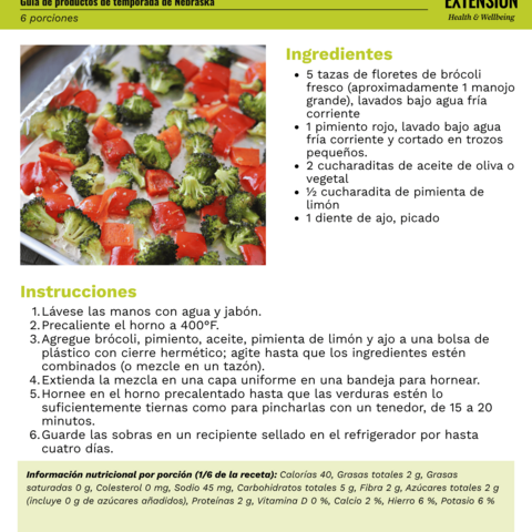 Handout - Broccoli - Spanish - Roasted Broccoli and Red Peppers Recipe