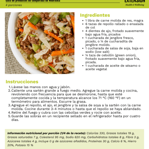 Handout - Cabbage - Spanish - Egg Roll in a Bowl Recipe