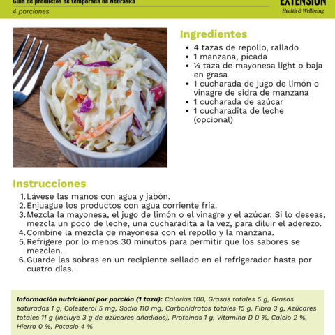Handout - Cabbage - Spanish - Mighty Quick Coleslaw Recipe