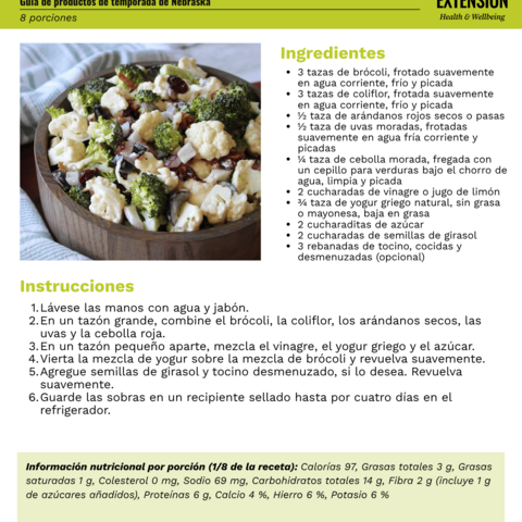 Handout - Cauliflower - Spanish - Broccoli and Cauliflower Salad Recipe